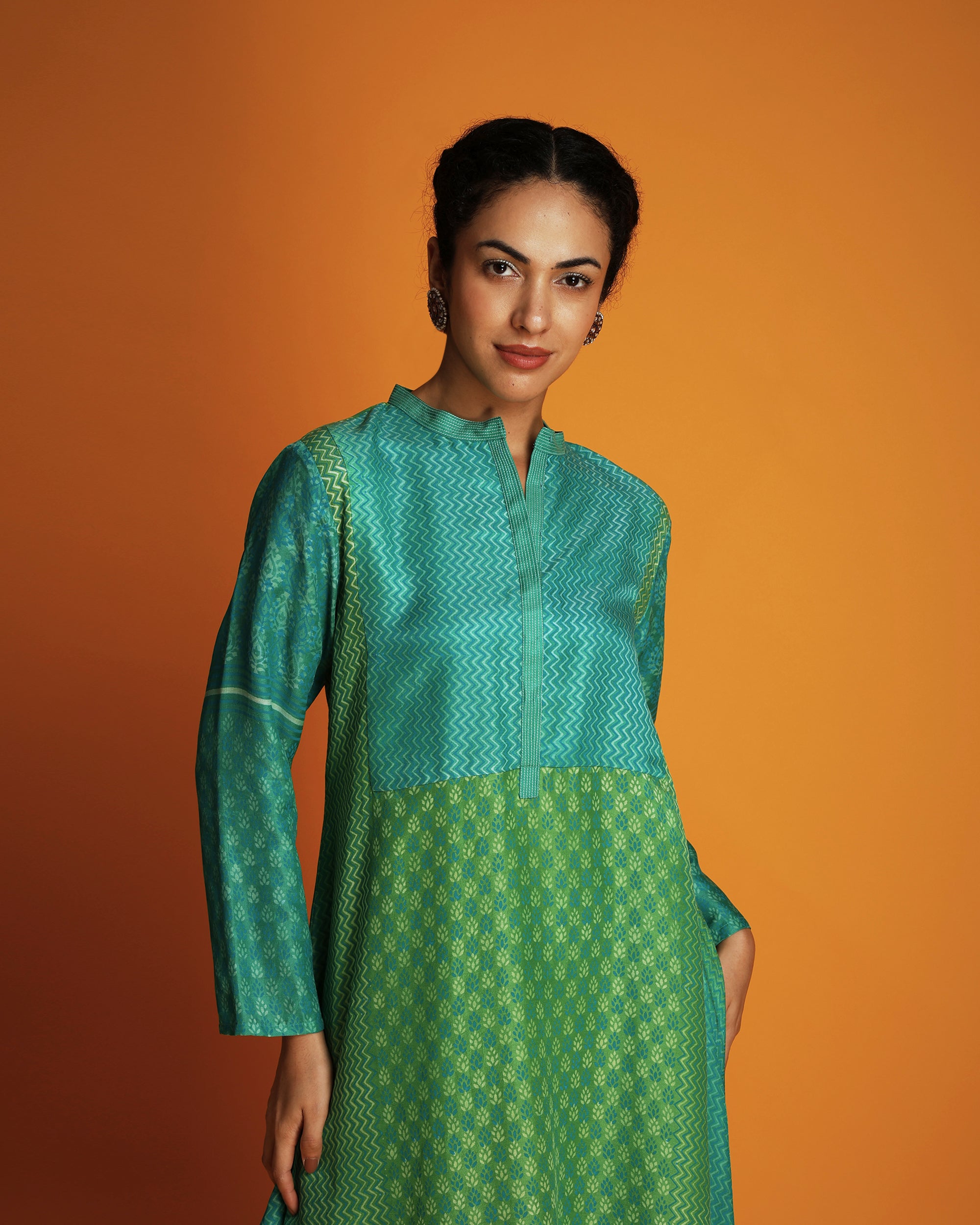 Green ombre block printed tunic set