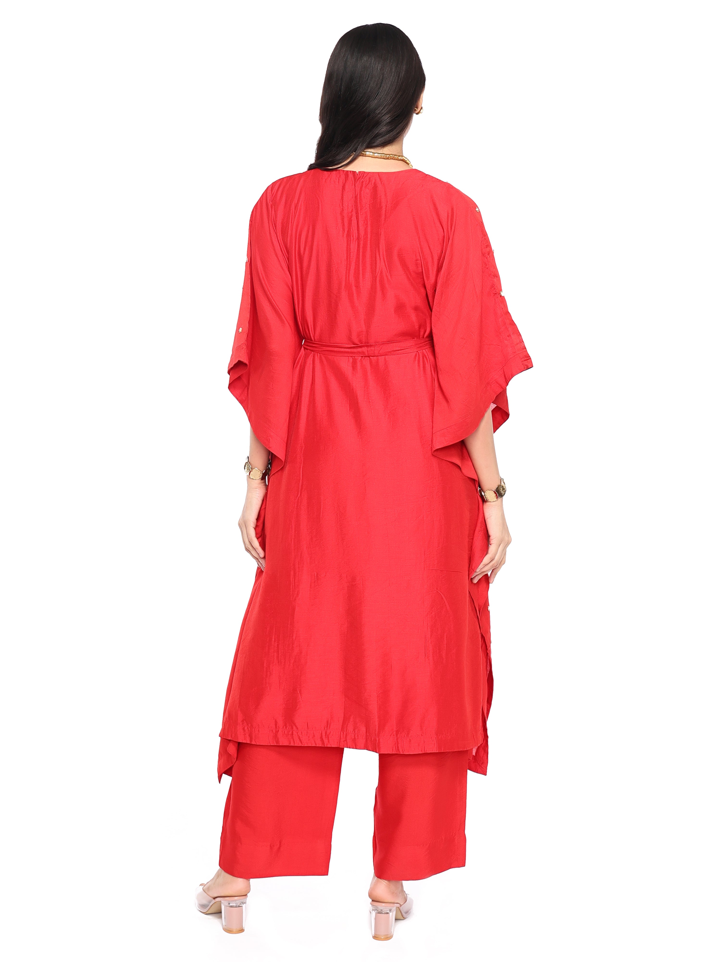 Knee length kaftan with pant and belt