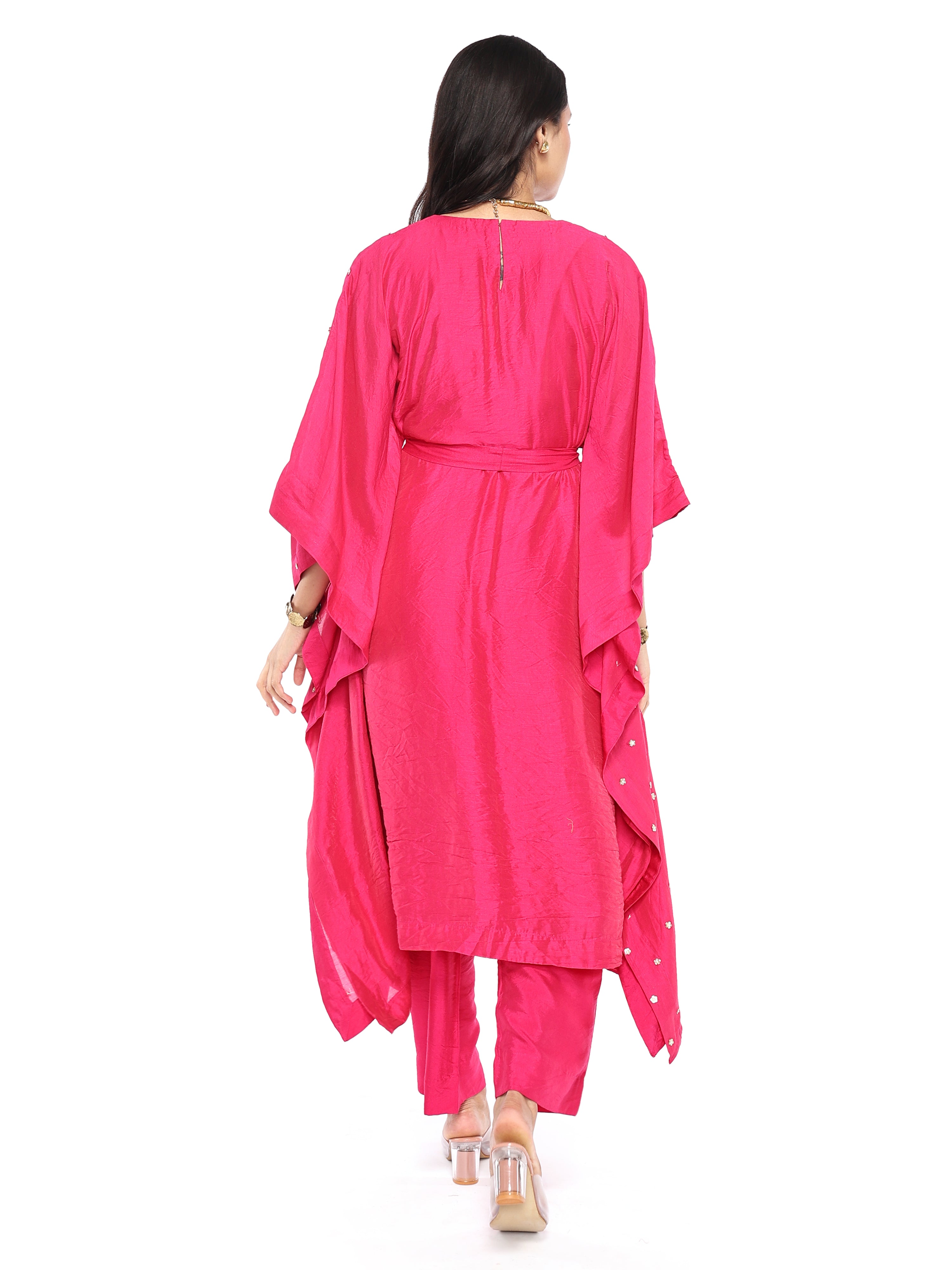 Knee length kaftan with pant and belt