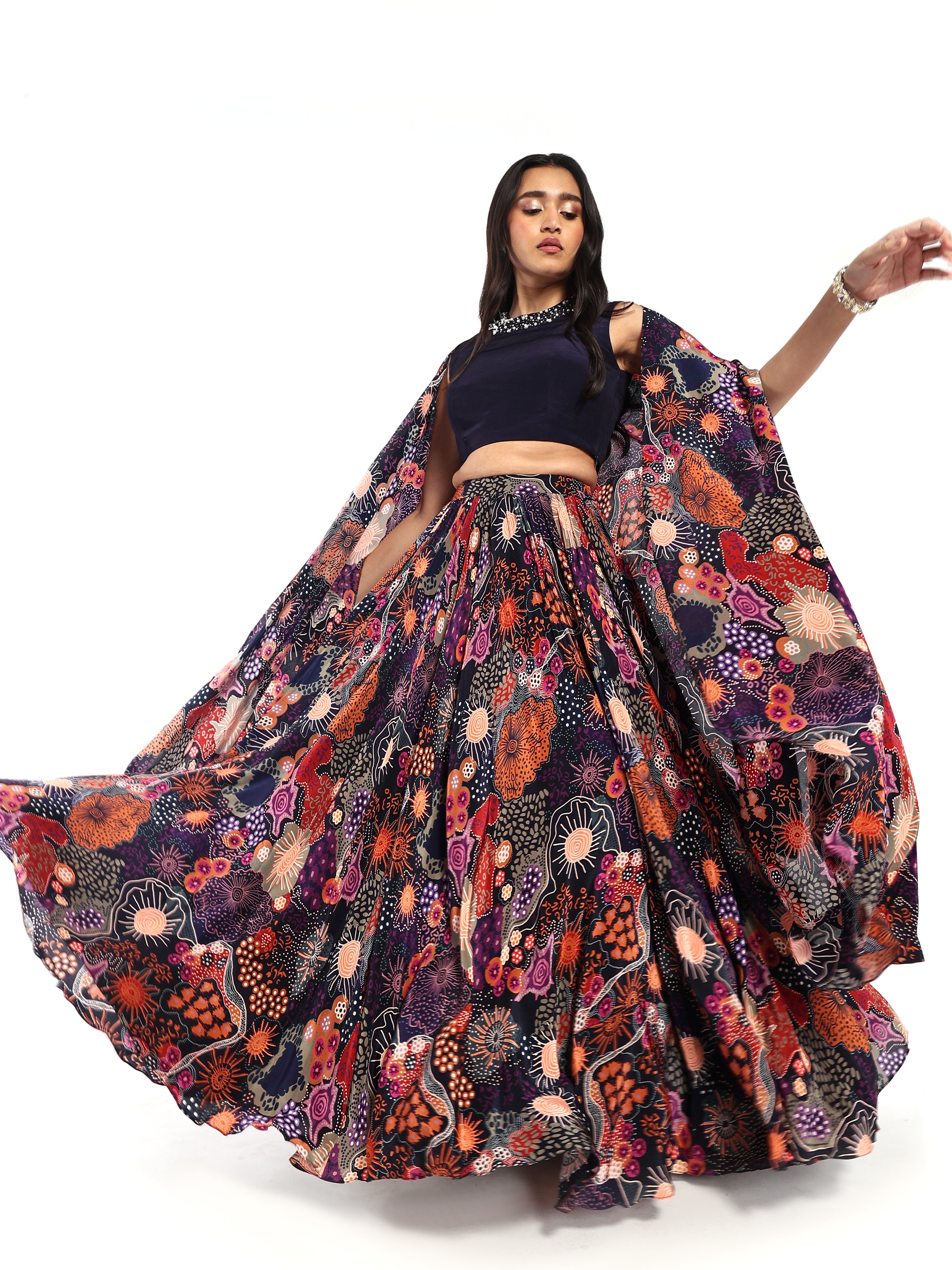 Lehenga, blouse, cape