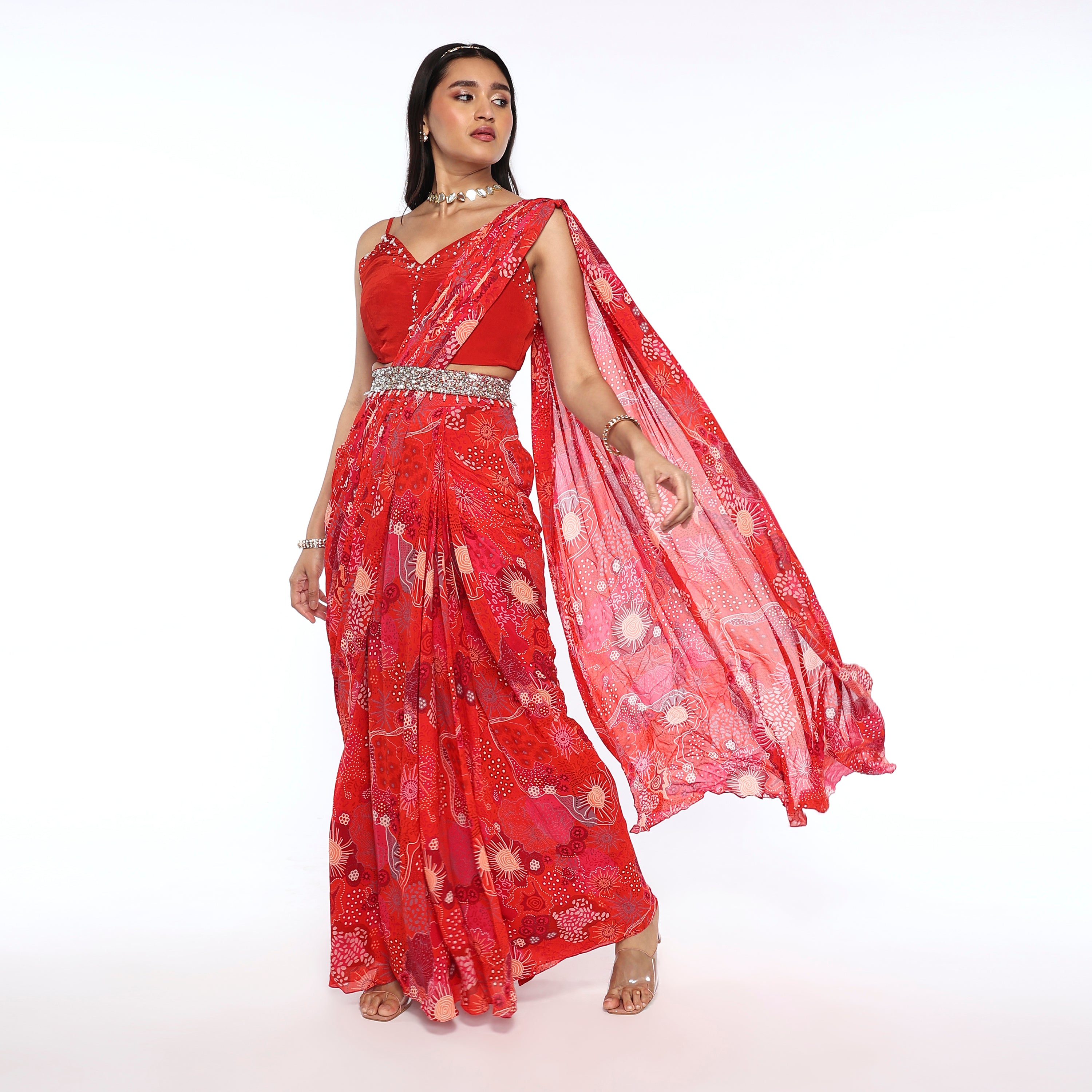 Predraped saree, blouse, belt