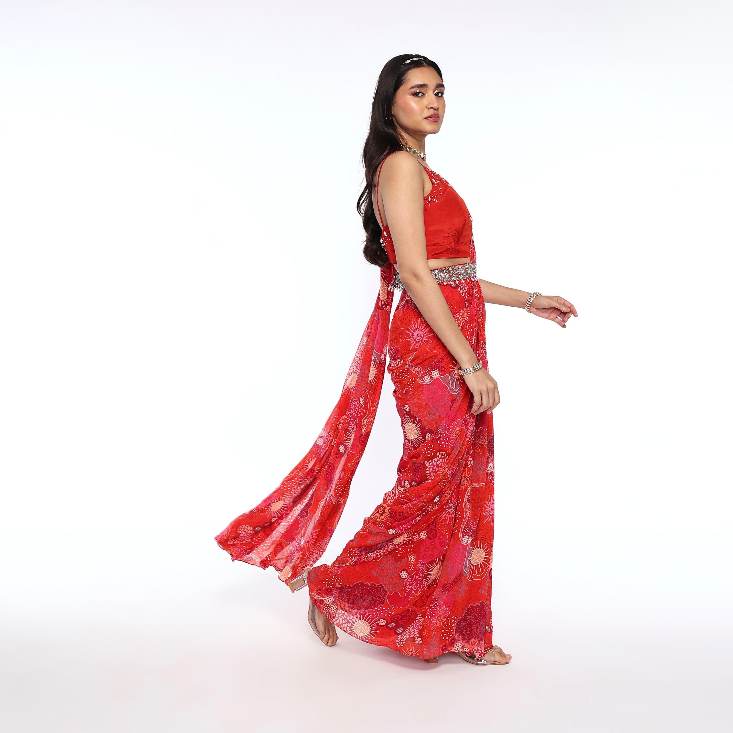 Predraped saree, blouse, belt