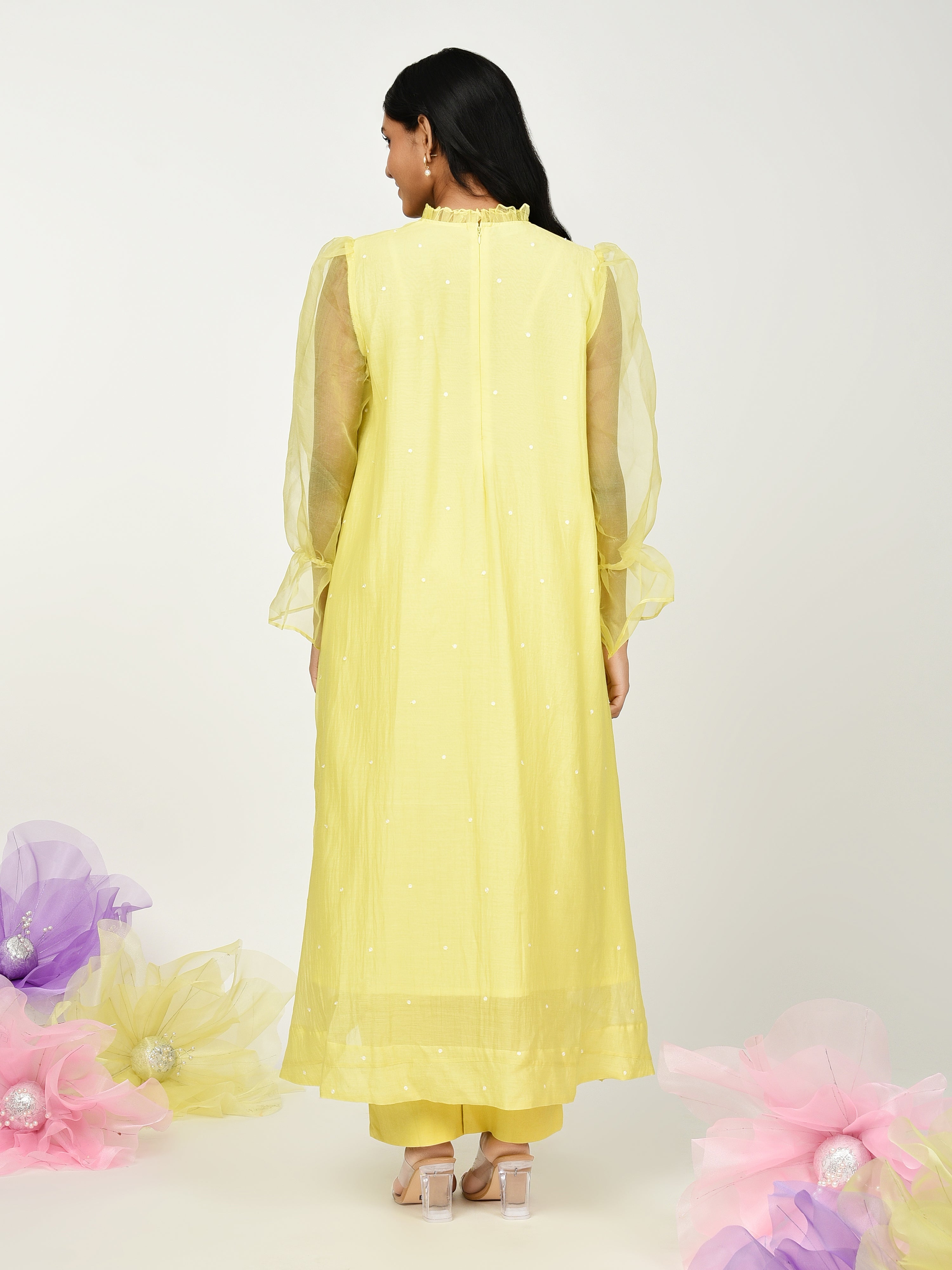 Yellow High Low Kurta Set