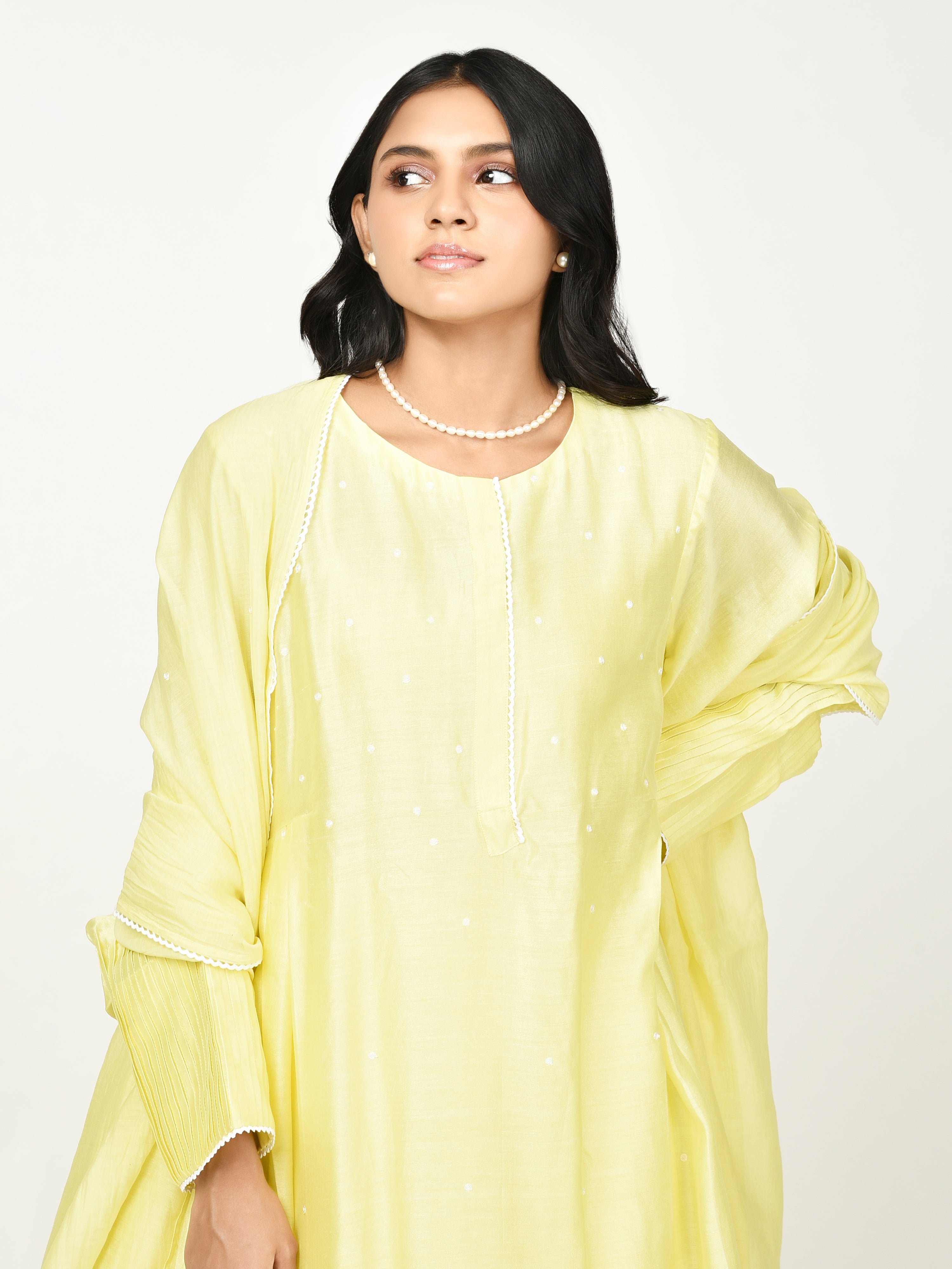 Yellow Pleated Kurta Set