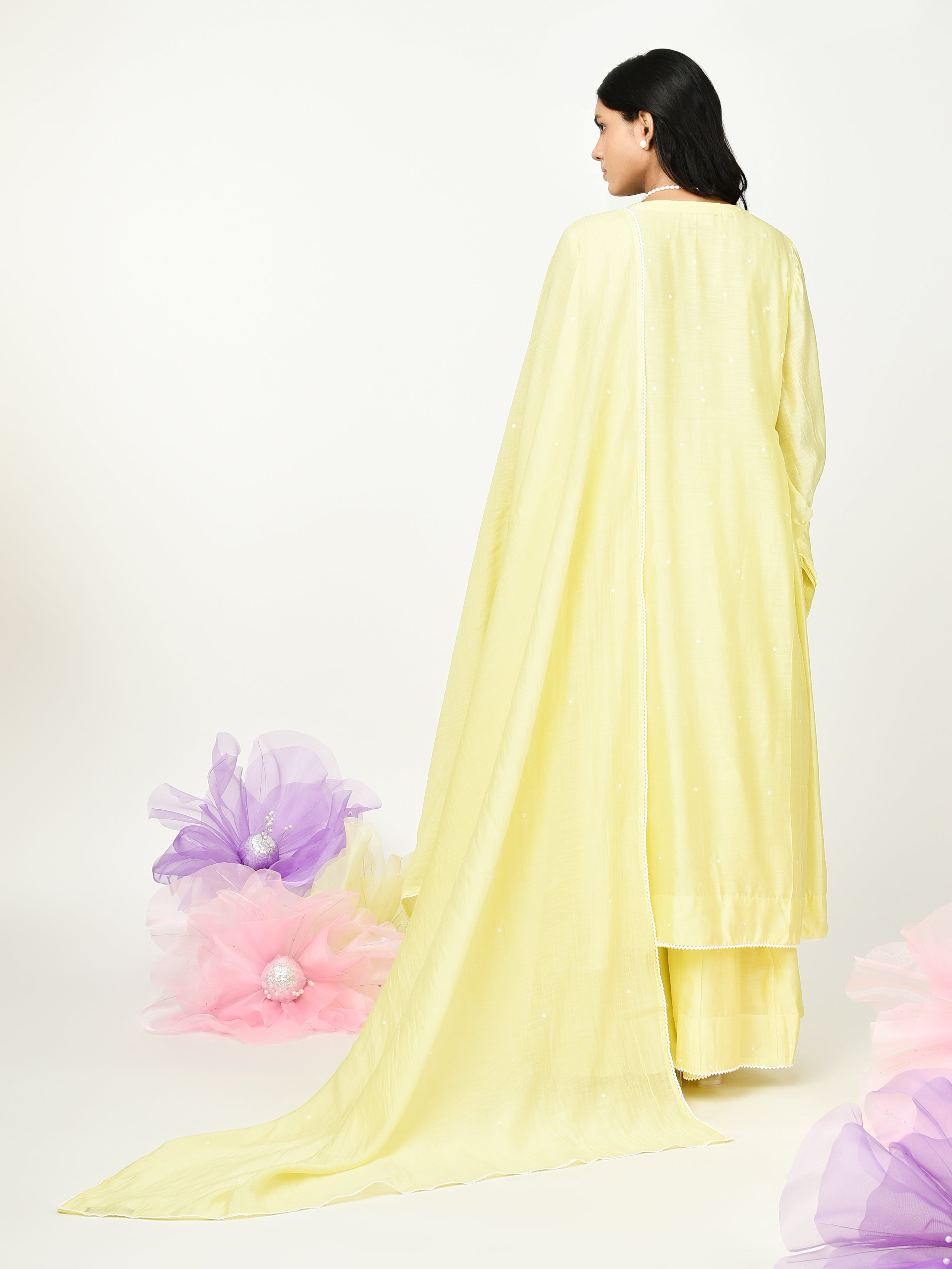 Yellow Pleated Kurta Set