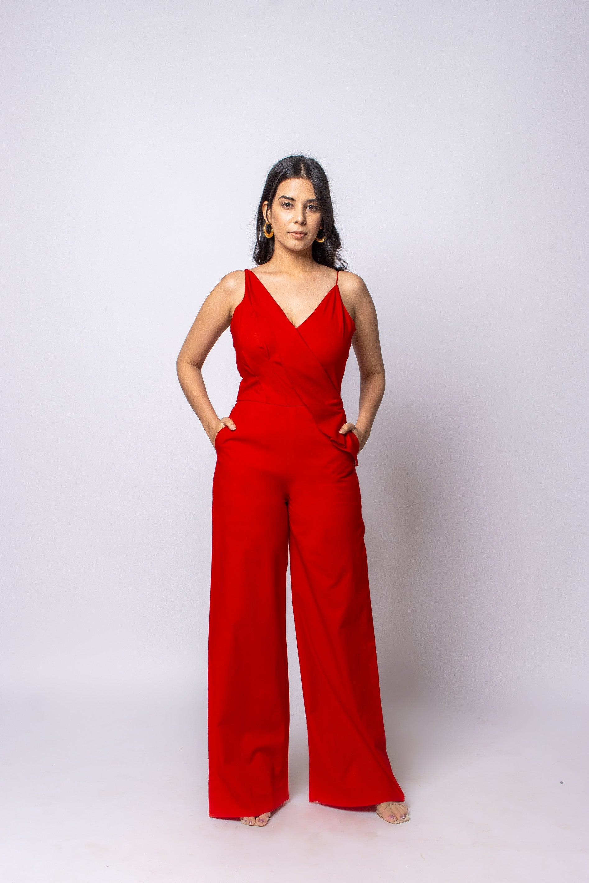 Front flap sleeve less jumpsuit