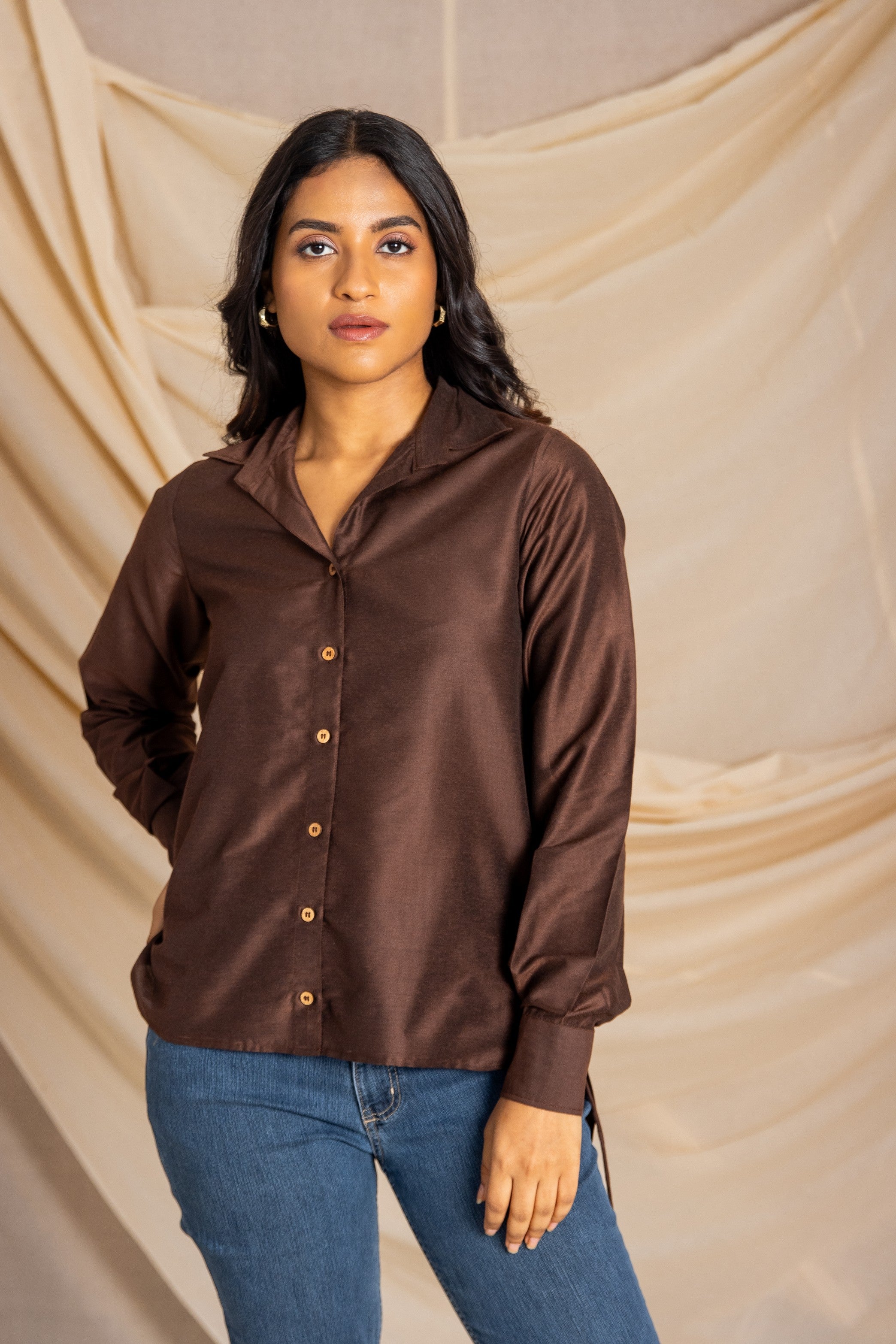 Brown high low shirt