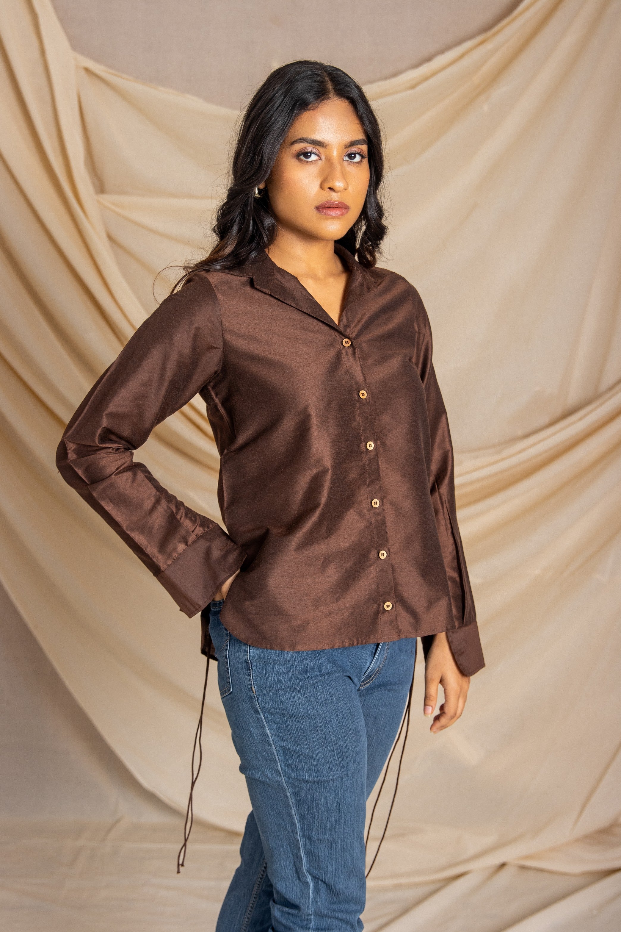 Brown high low shirt