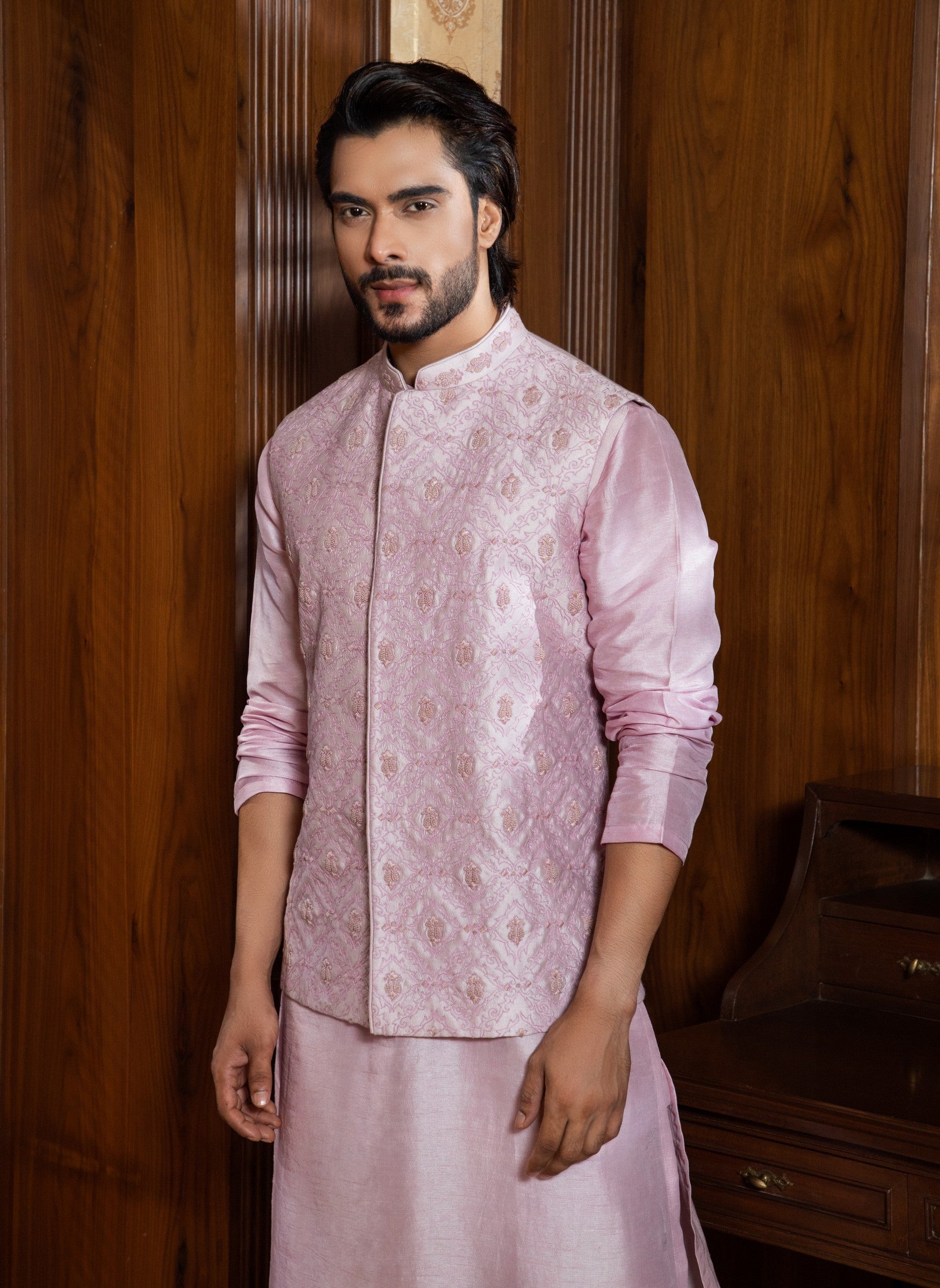 Lavender Hand Embroidered Jacket with Kurta Set