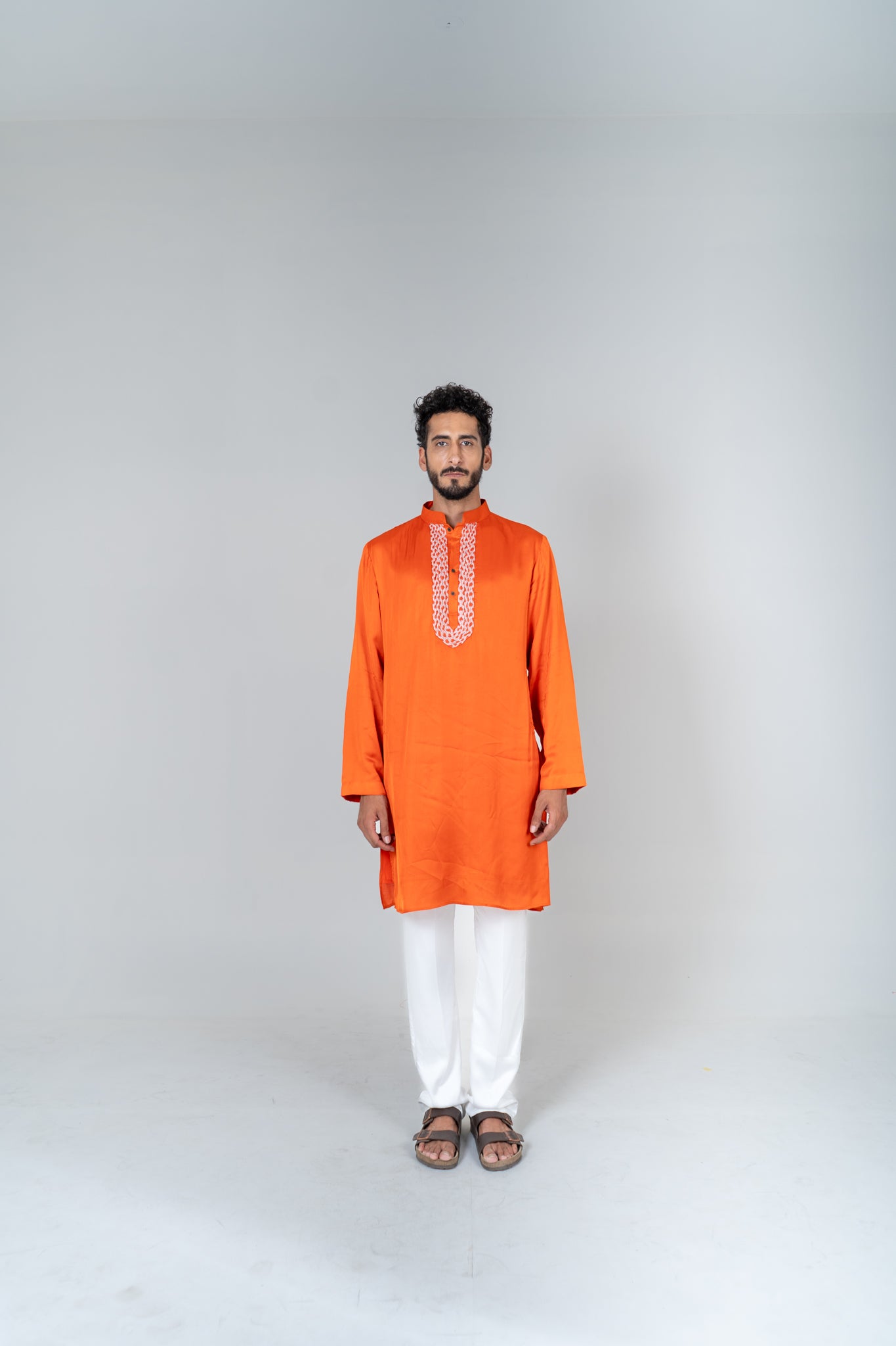 Orange-Pink Braid Kurta Set