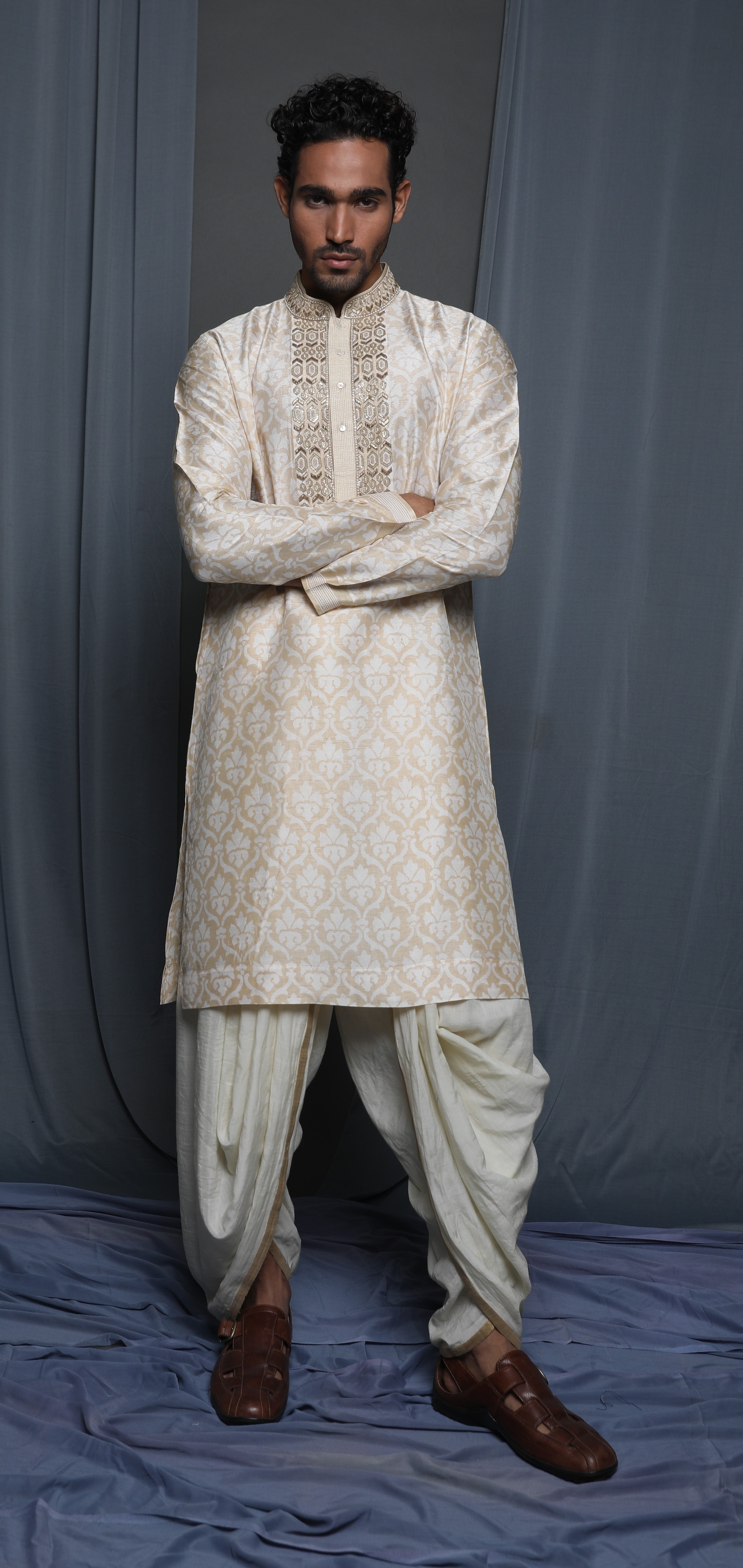 Beige printed kurta