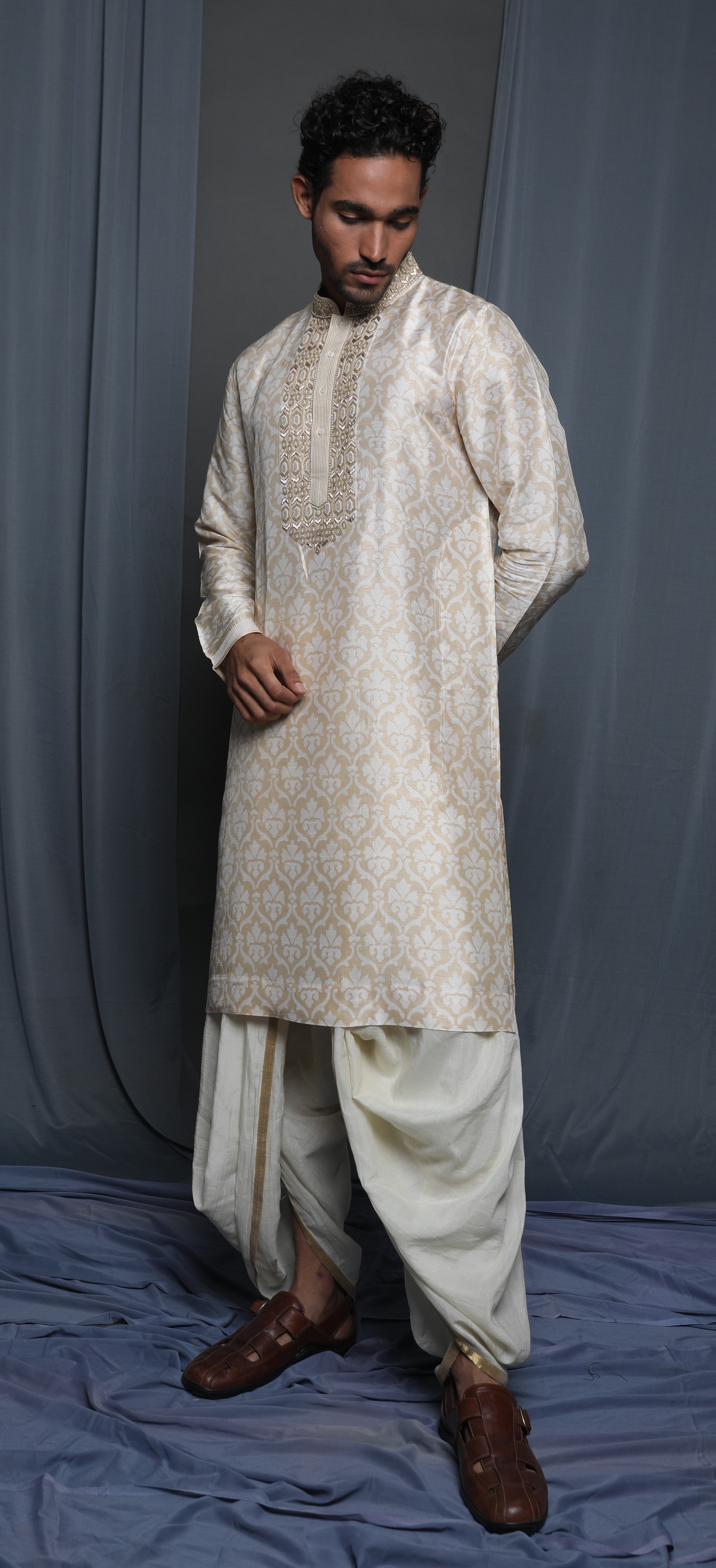 Beige printed kurta