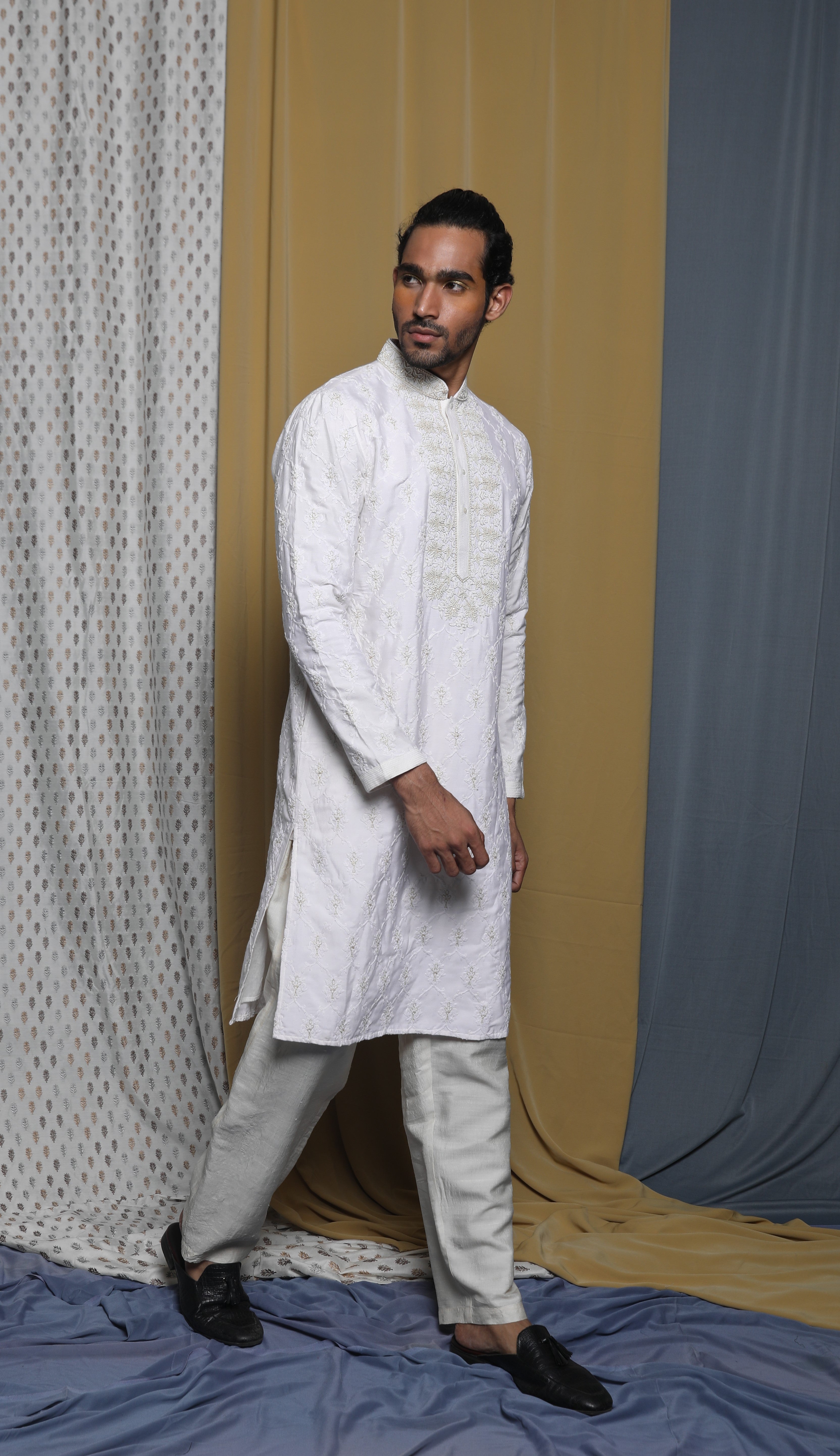 White all over emb kurta