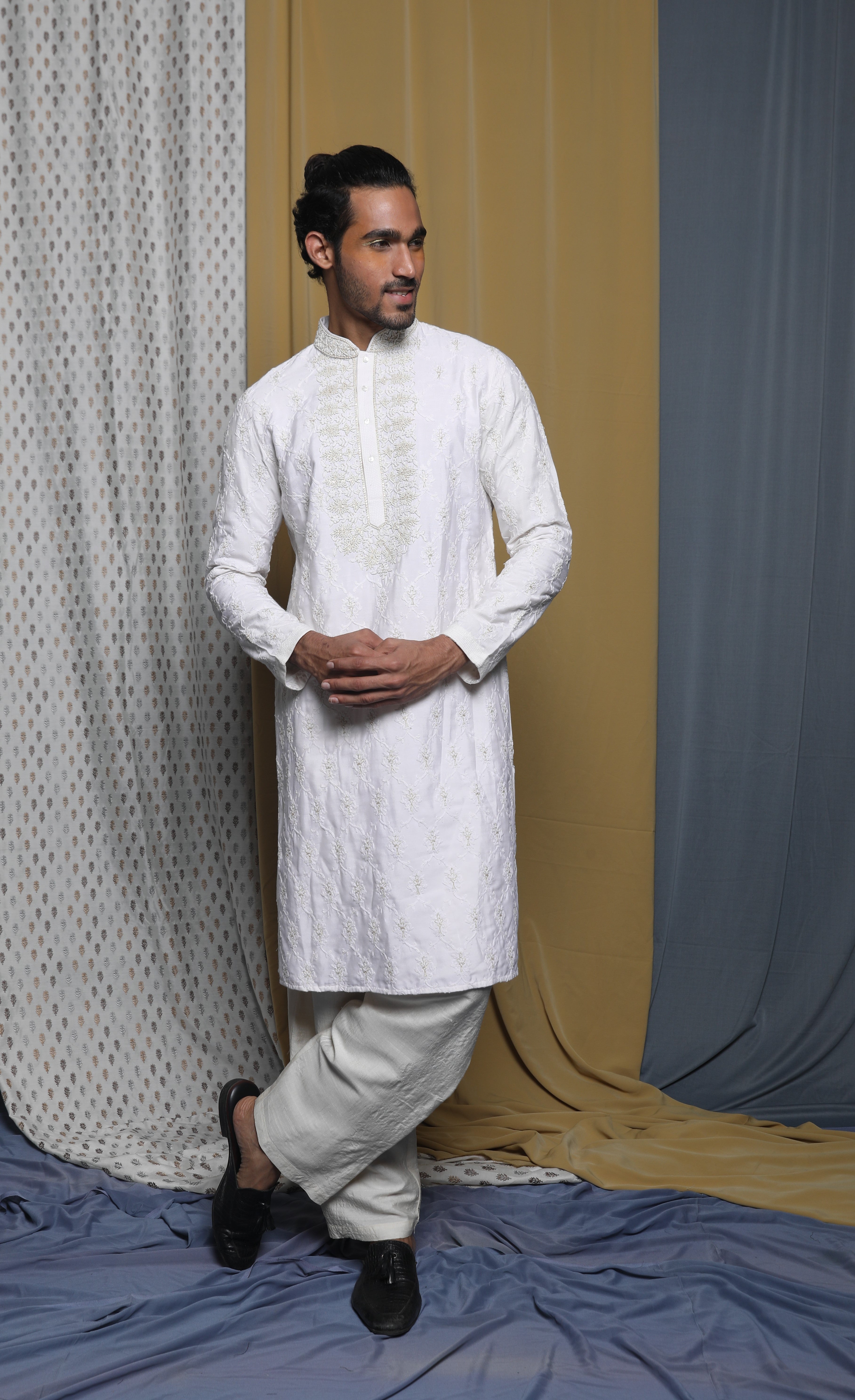 White all over emb kurta