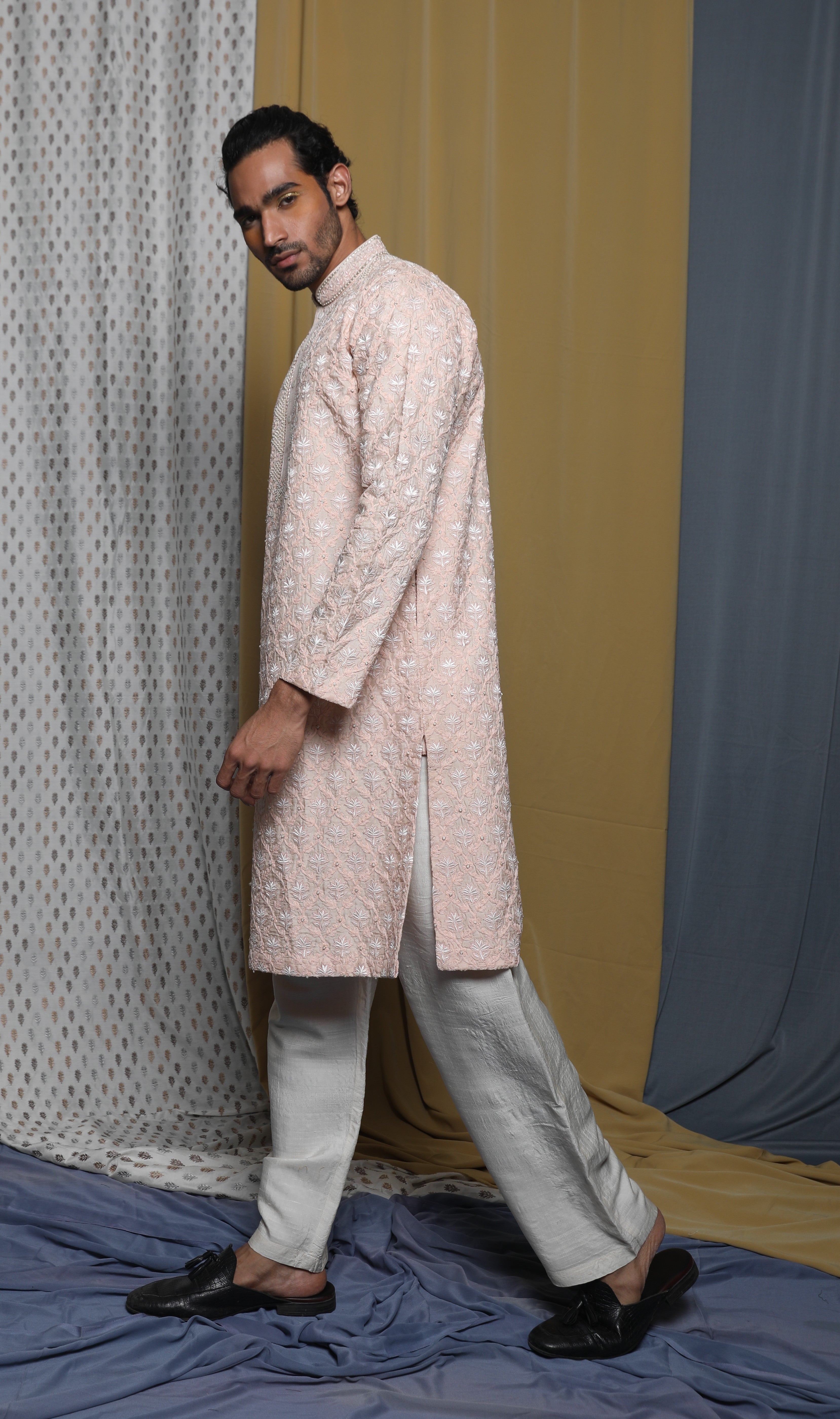 Peach all over emb kurta