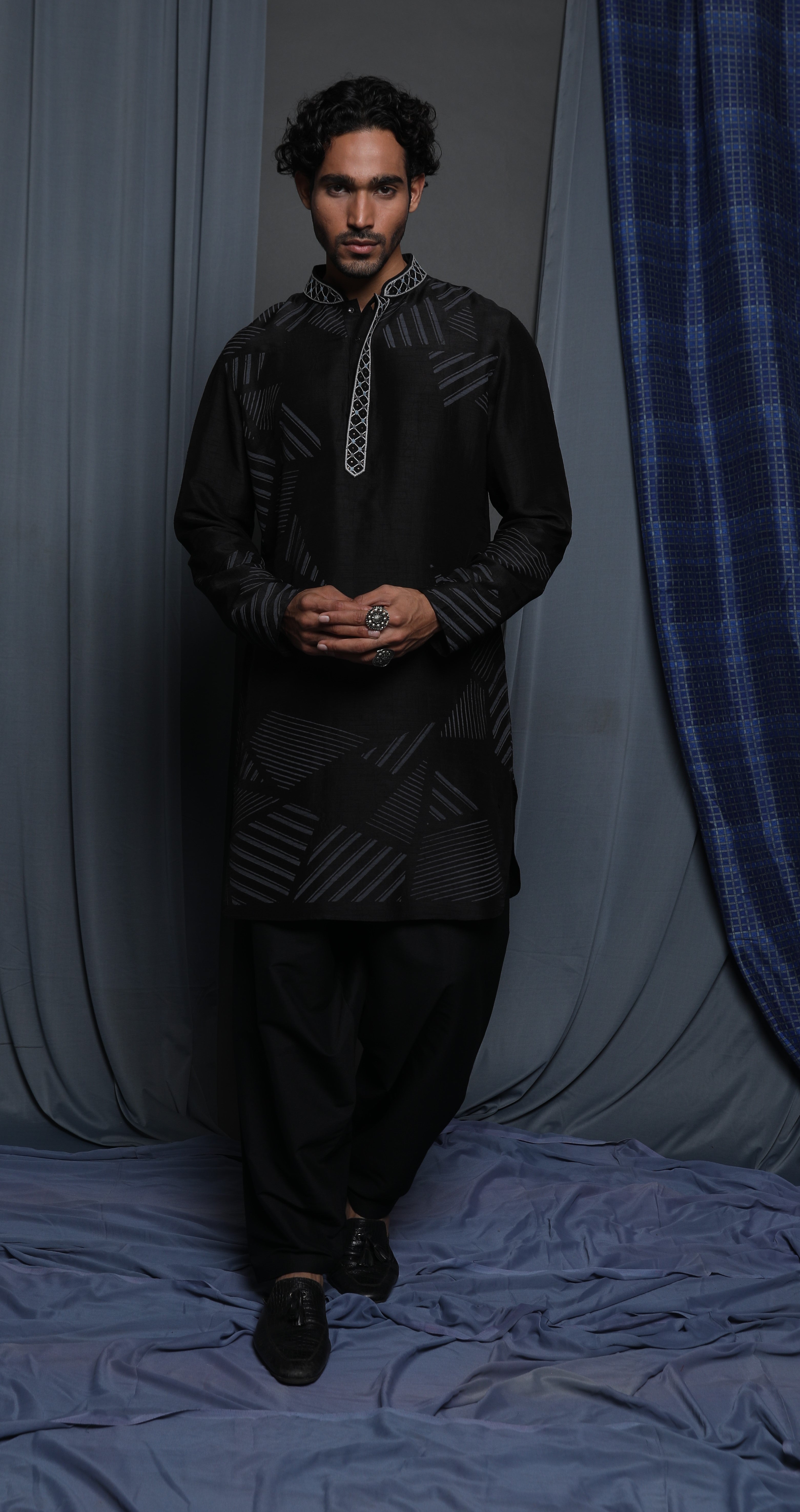 Black printed kurta