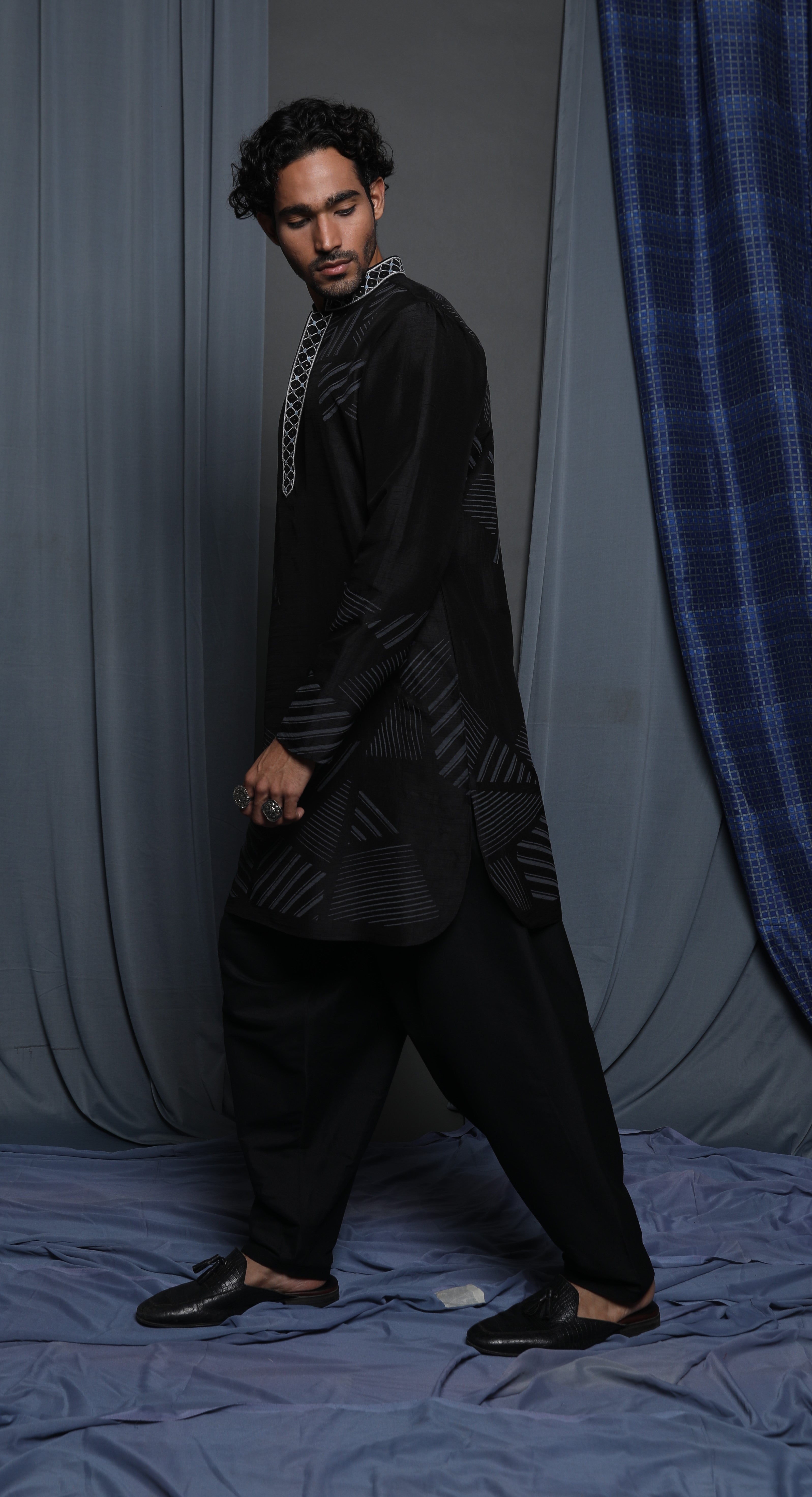 Black printed kurta