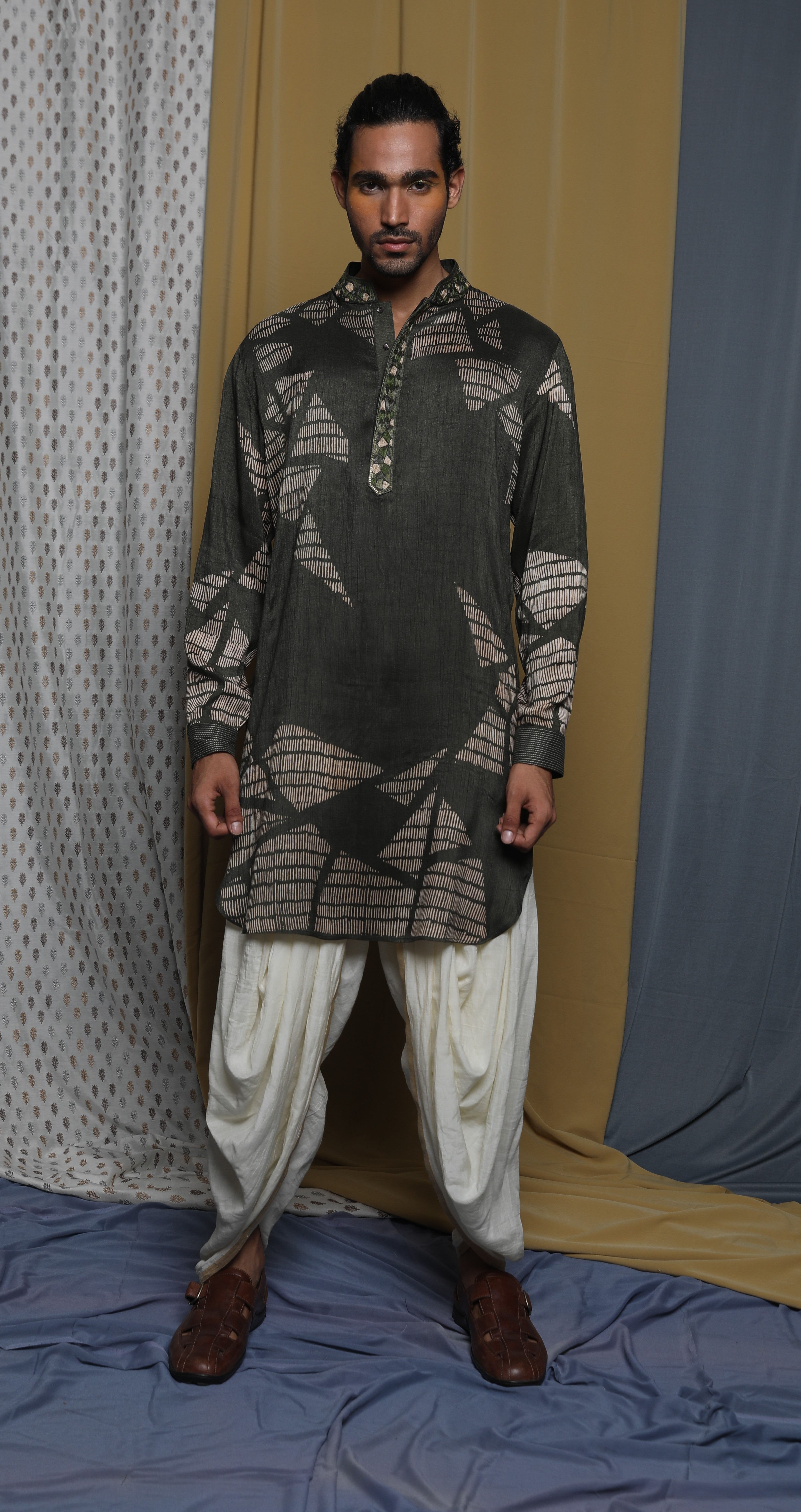 Olive printed kurta