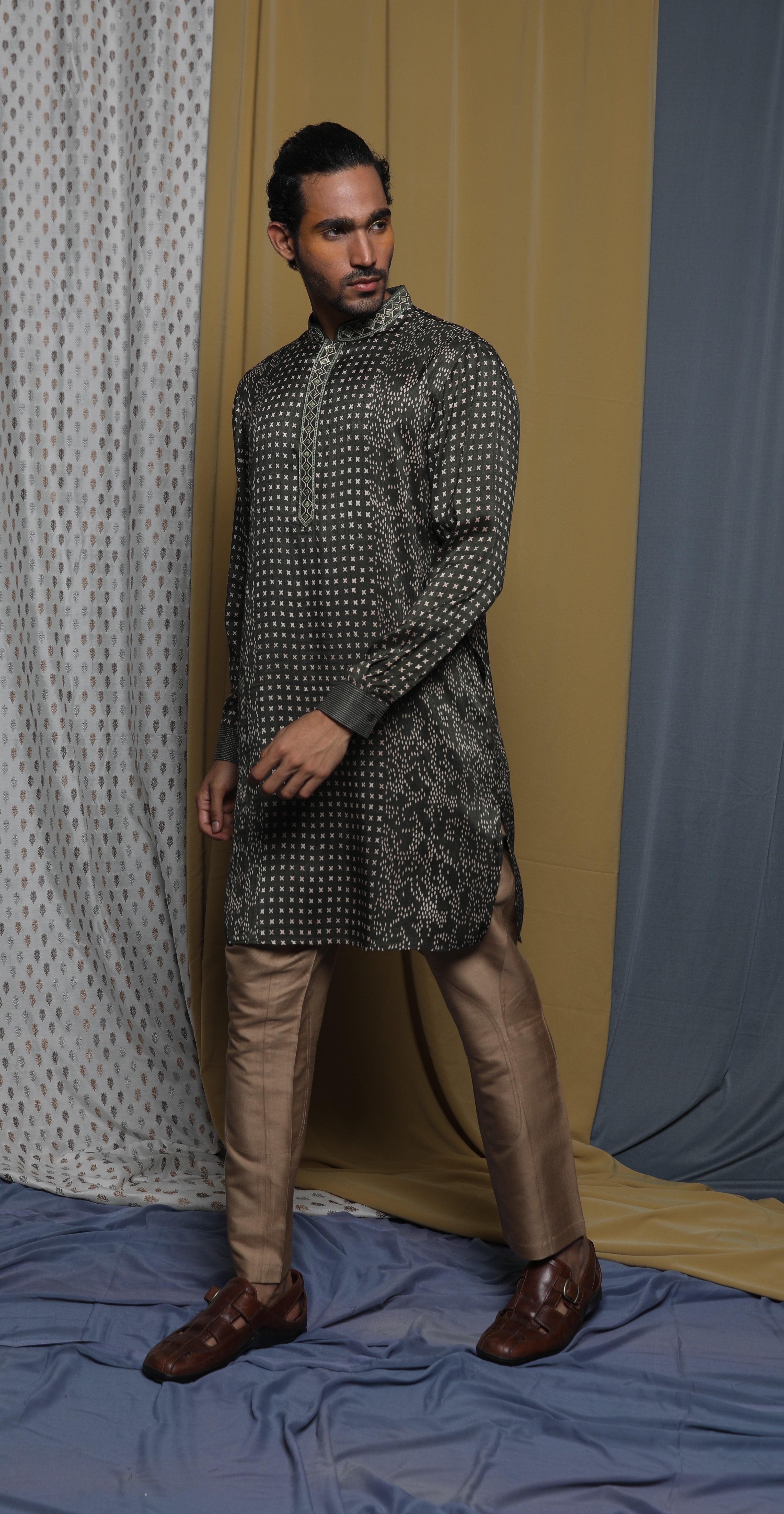 Olive printed kurta