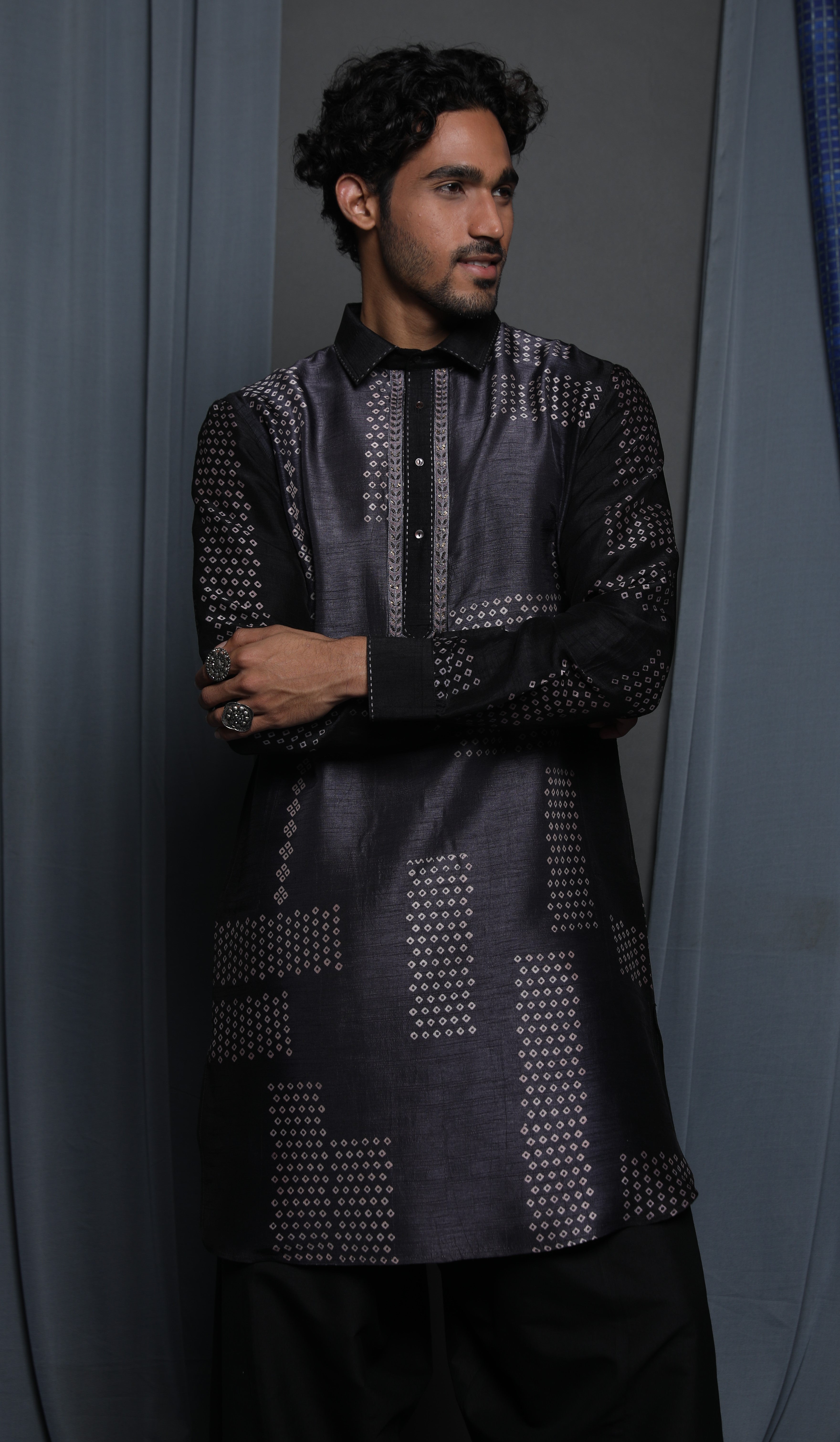 Black grey shaded printed kurta