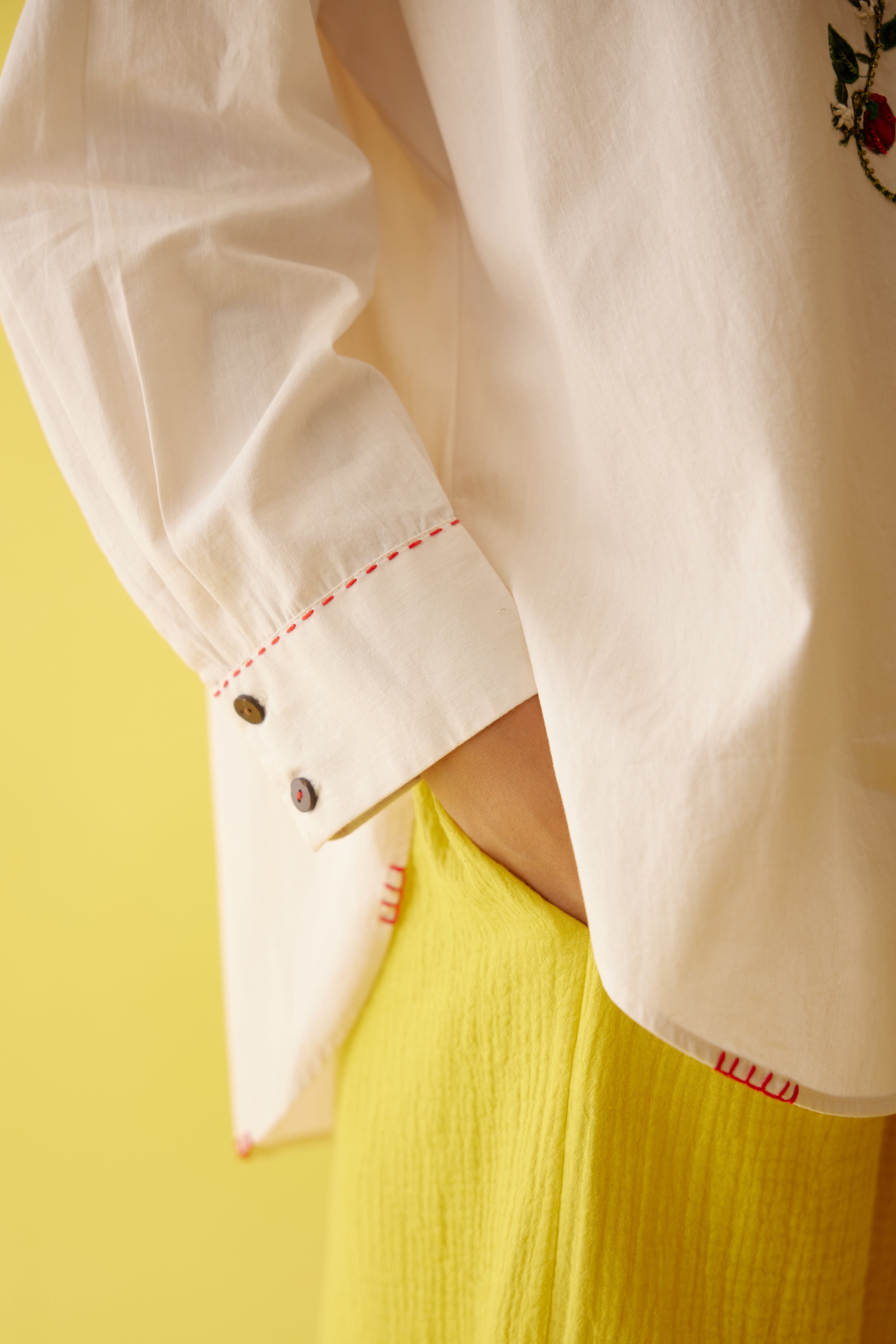 Cream hand embroidered chilli applique shirt