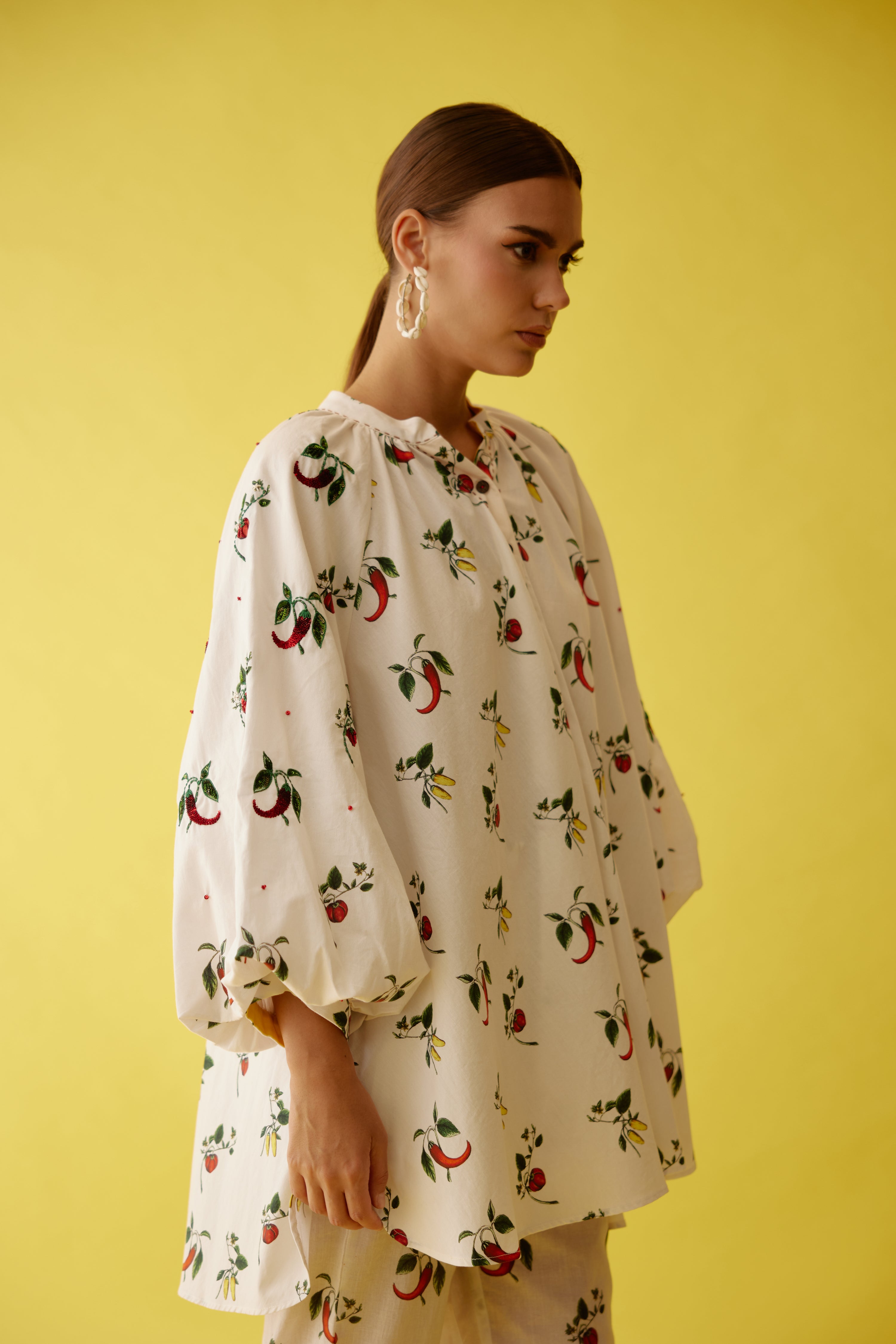 Off-white hand painted chilli print raglan sleeve shirt