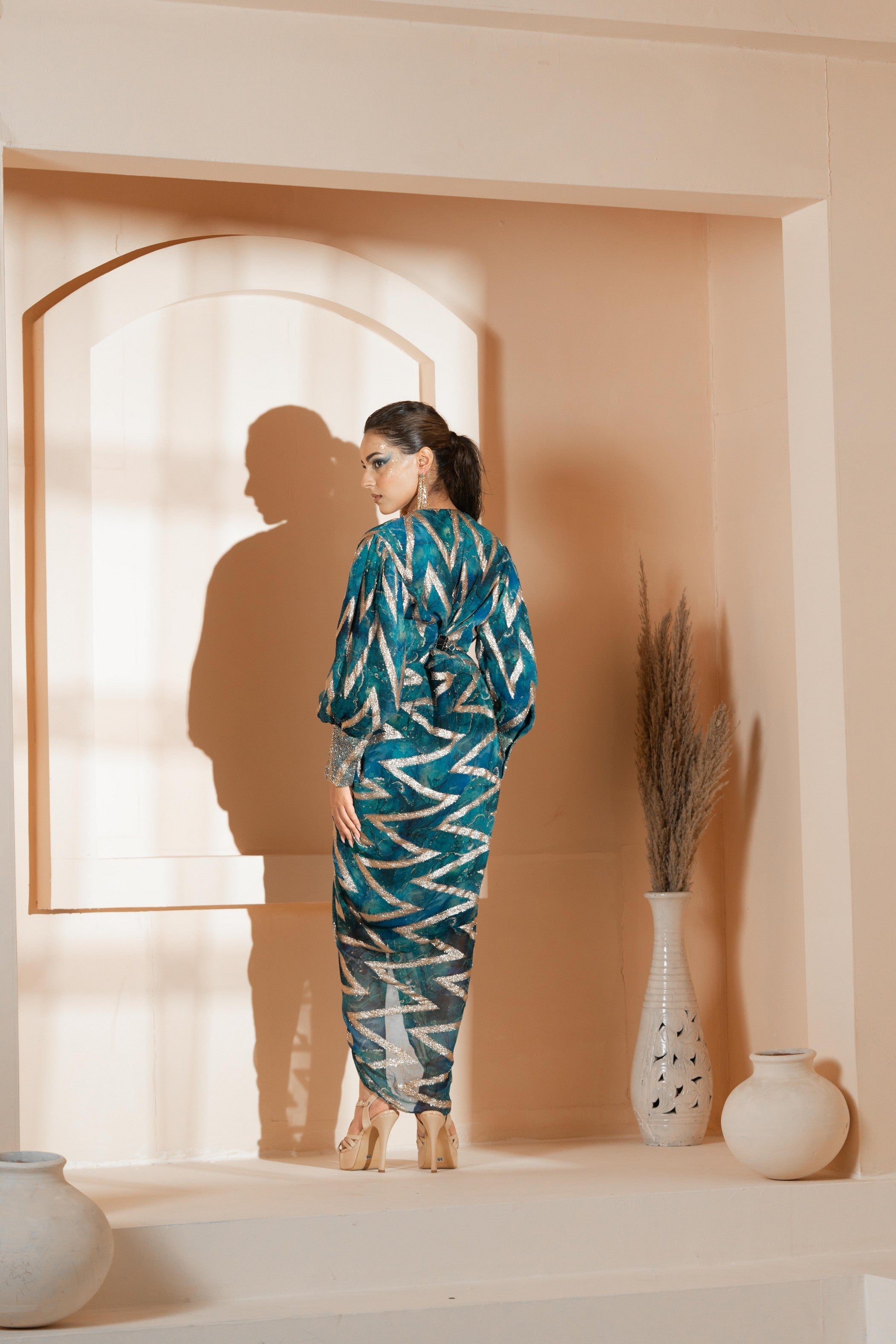 Abstract Ankle Drape Dress
