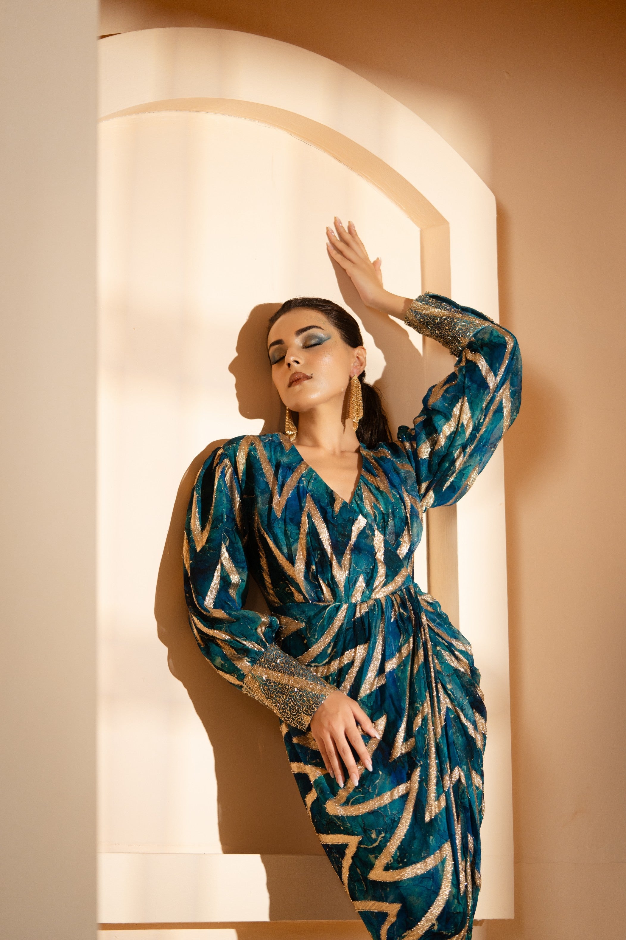 Abstract Ankle Drape Dress