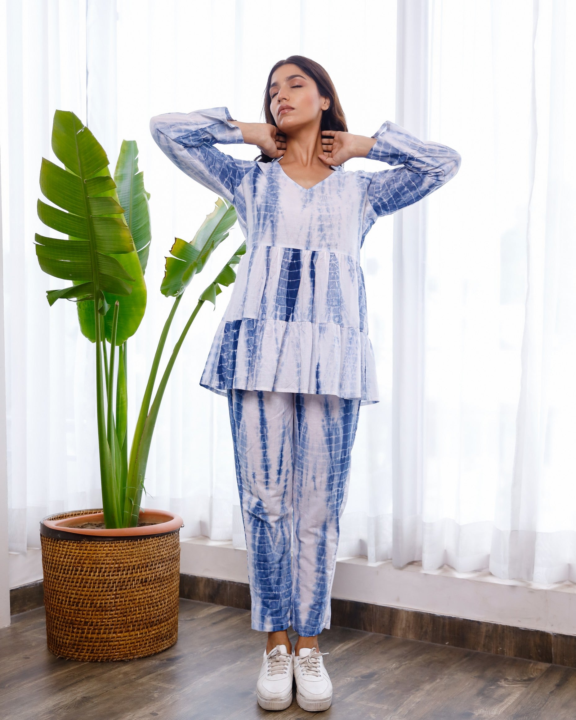 Blue tie and dye peplum co-ord set