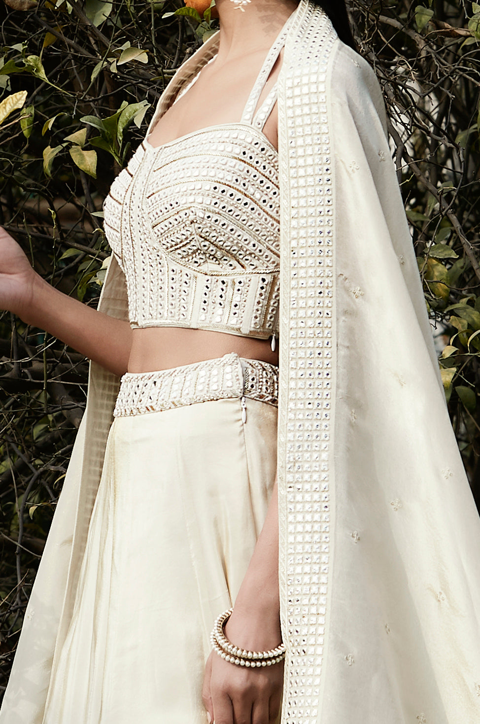 Ivory Sunflower Embroidered Lehenga