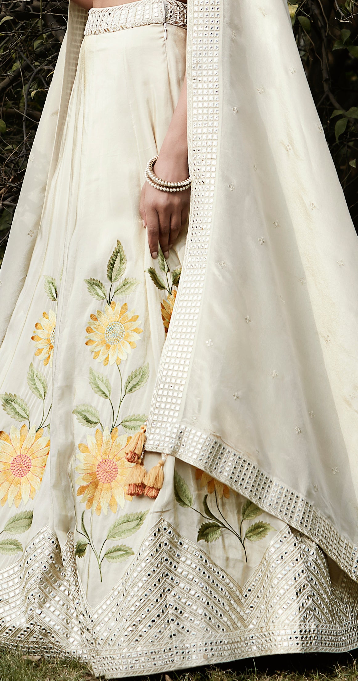 Ivory Sunflower Embroidered Lehenga