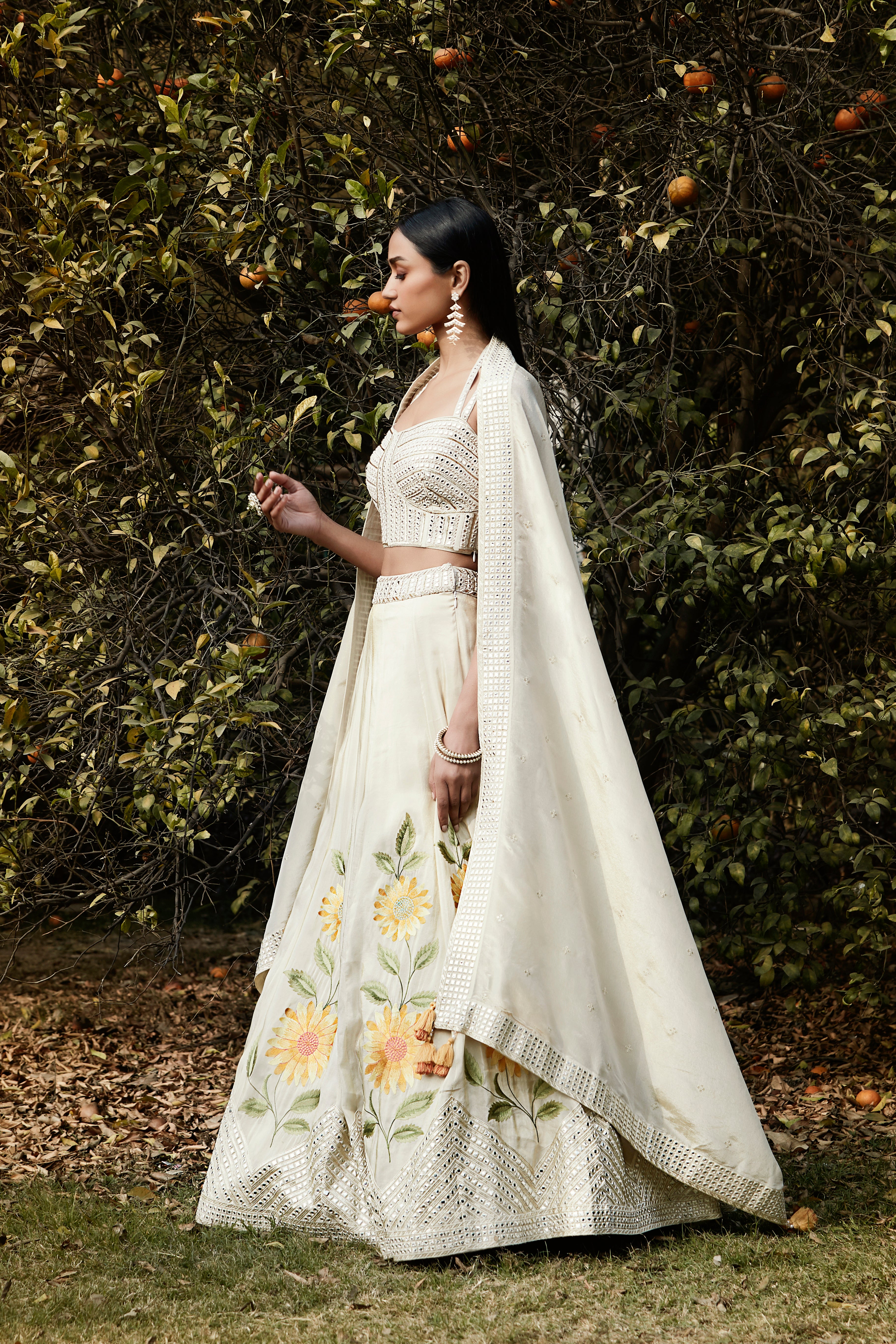 Ivory Sunflower Embroidered Lehenga