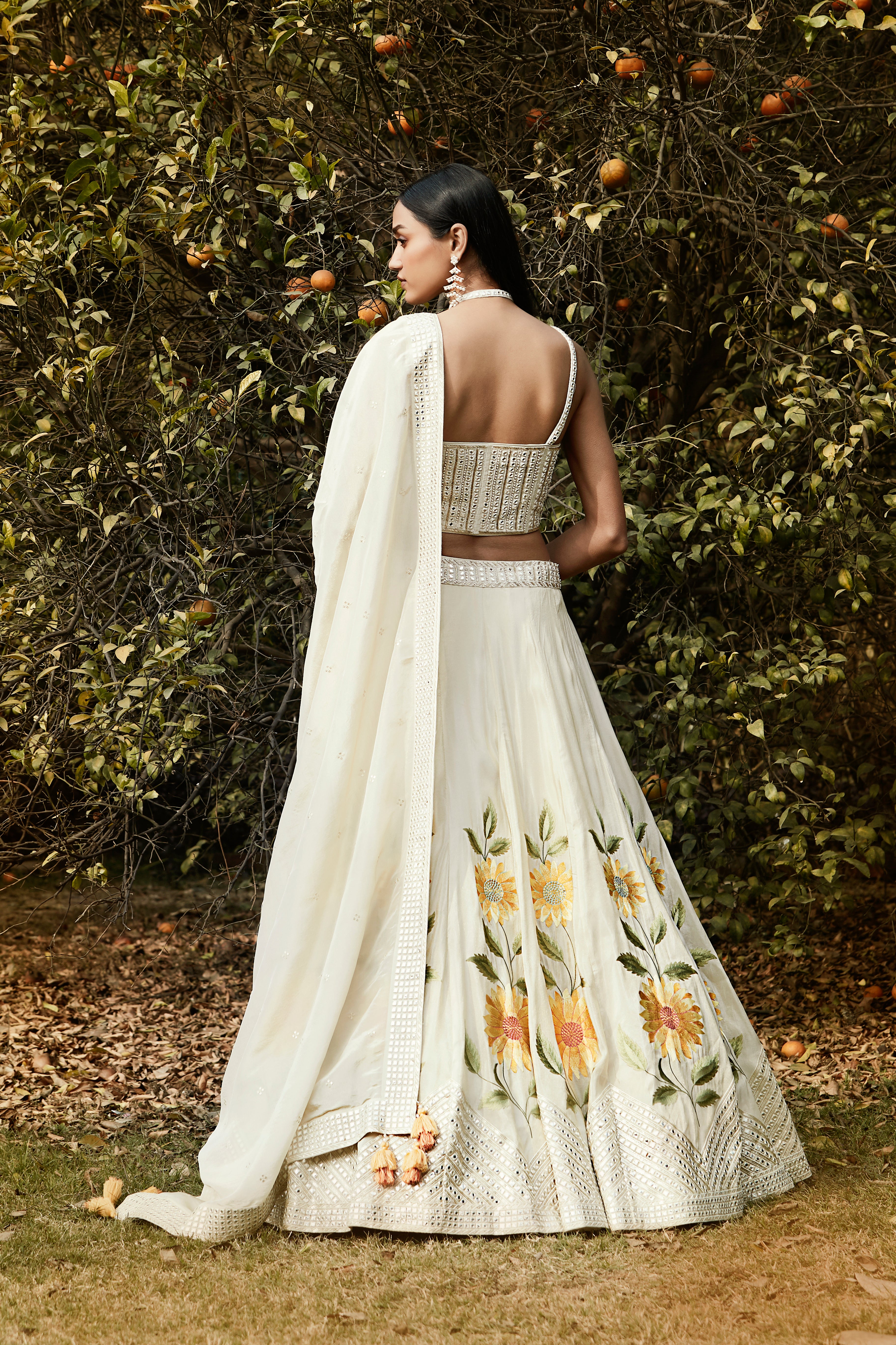 Ivory Sunflower Embroidered Lehenga