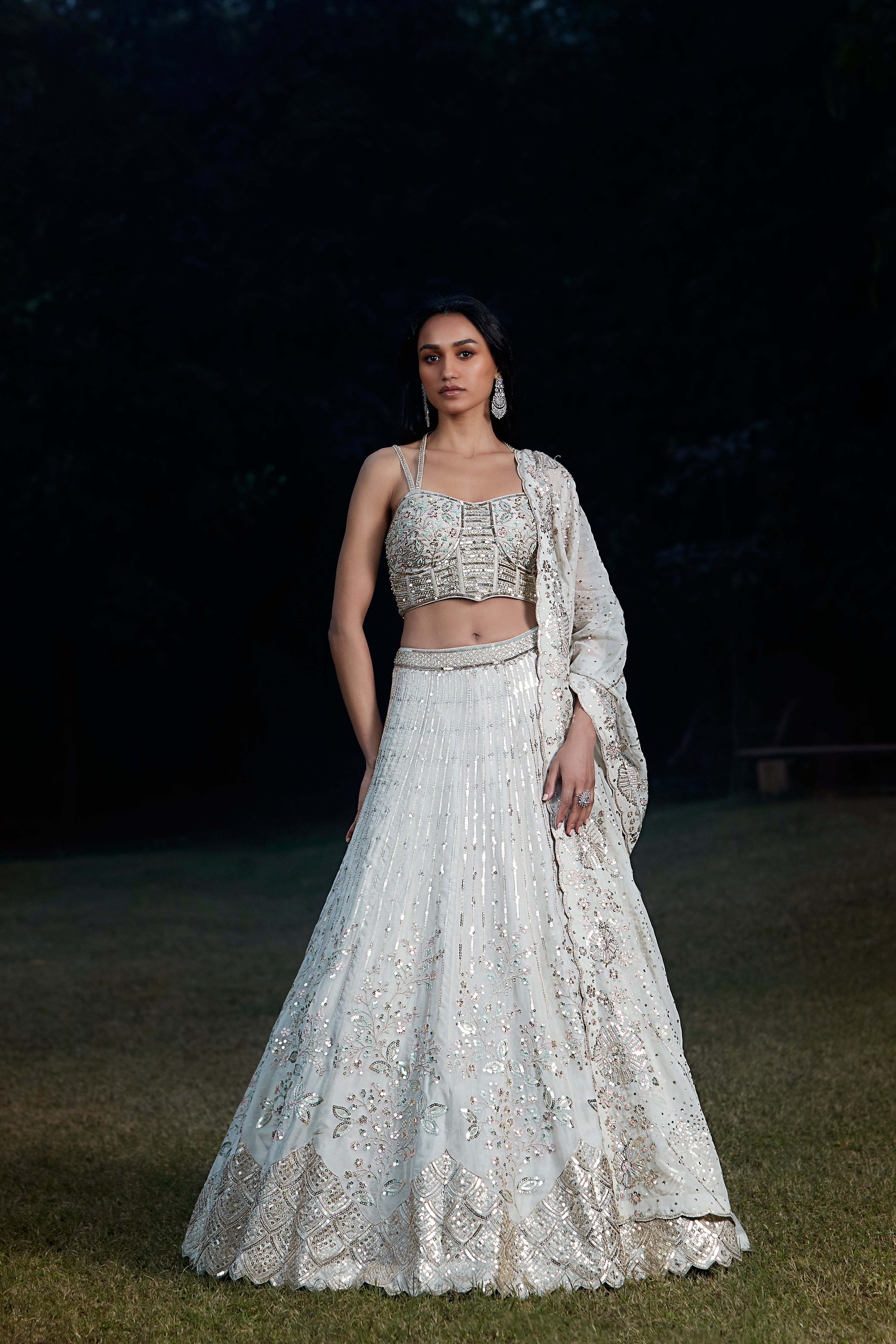 Grey Embroidered Lehenga Set