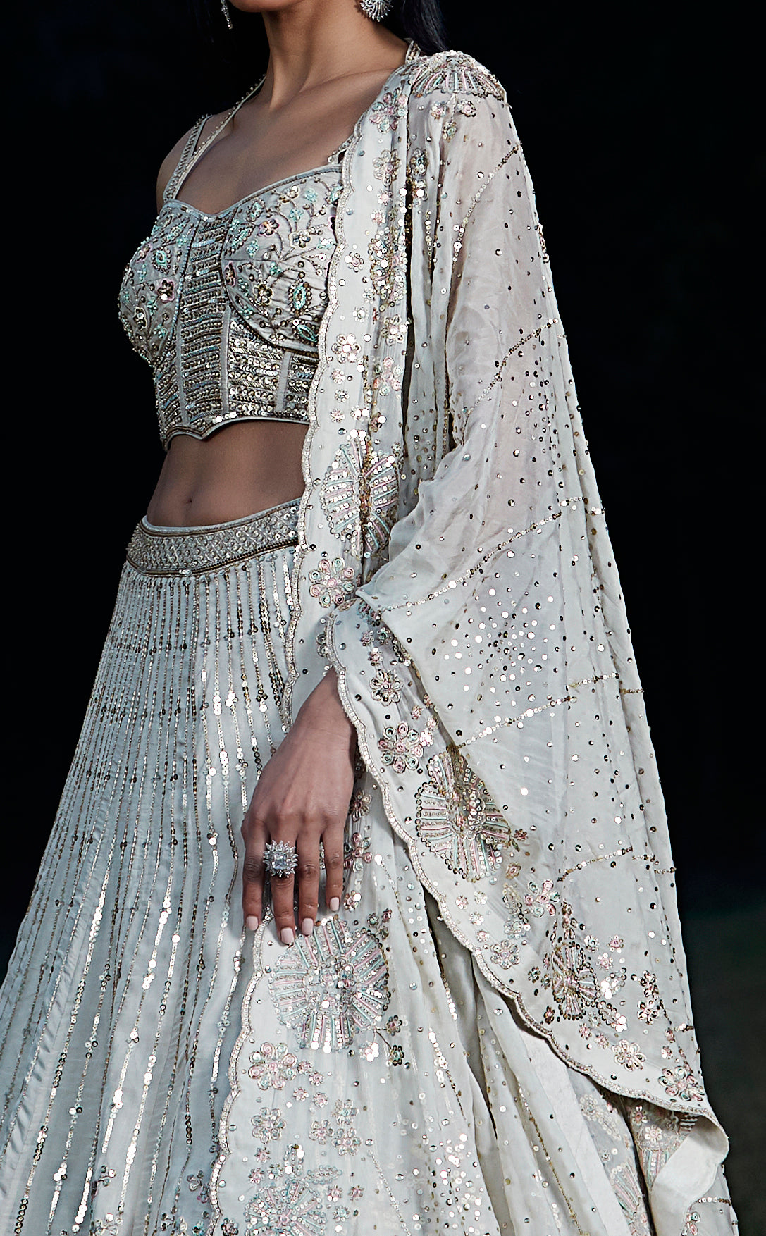 Grey Embroidered Lehenga Set