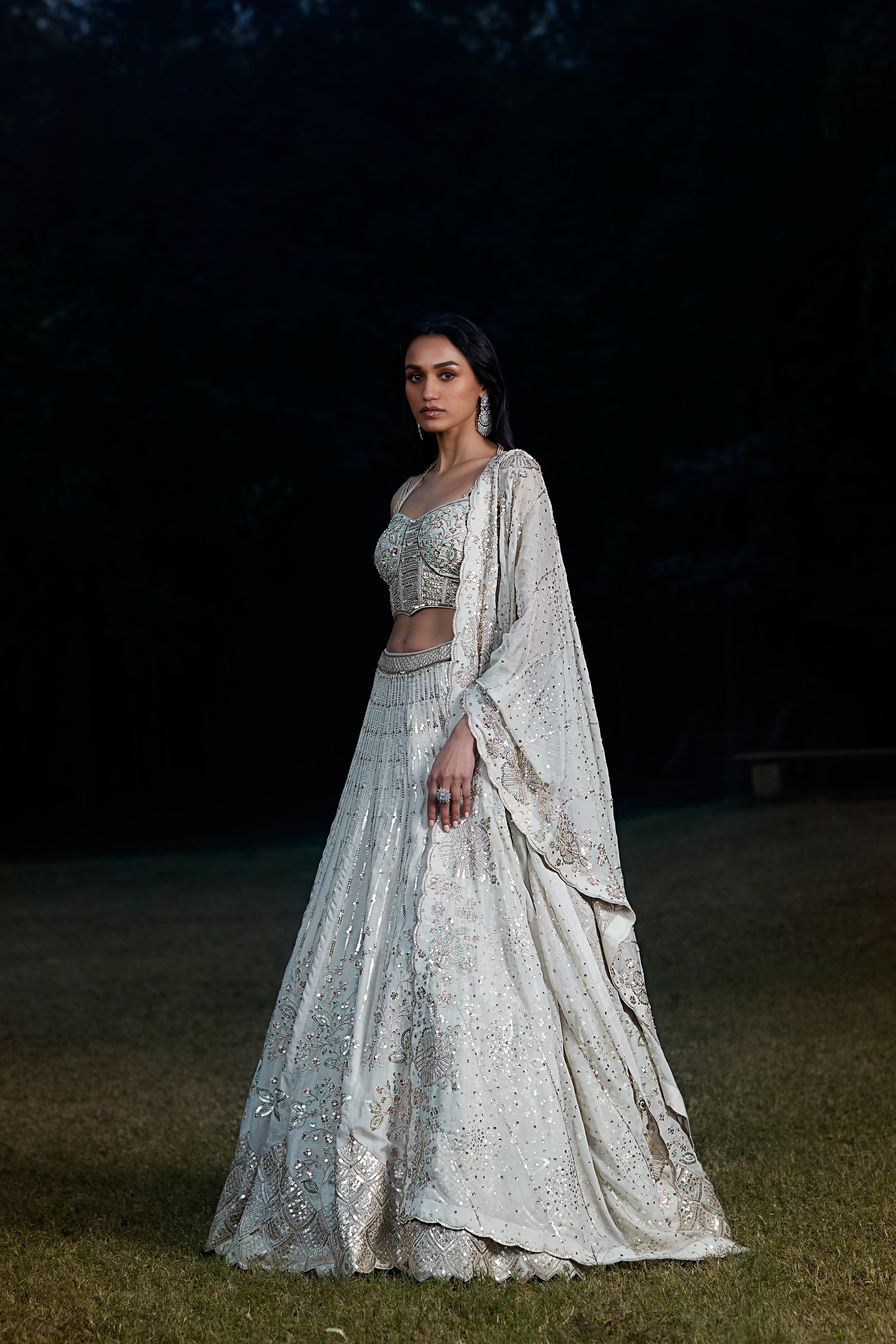 Grey Embroidered Lehenga Set