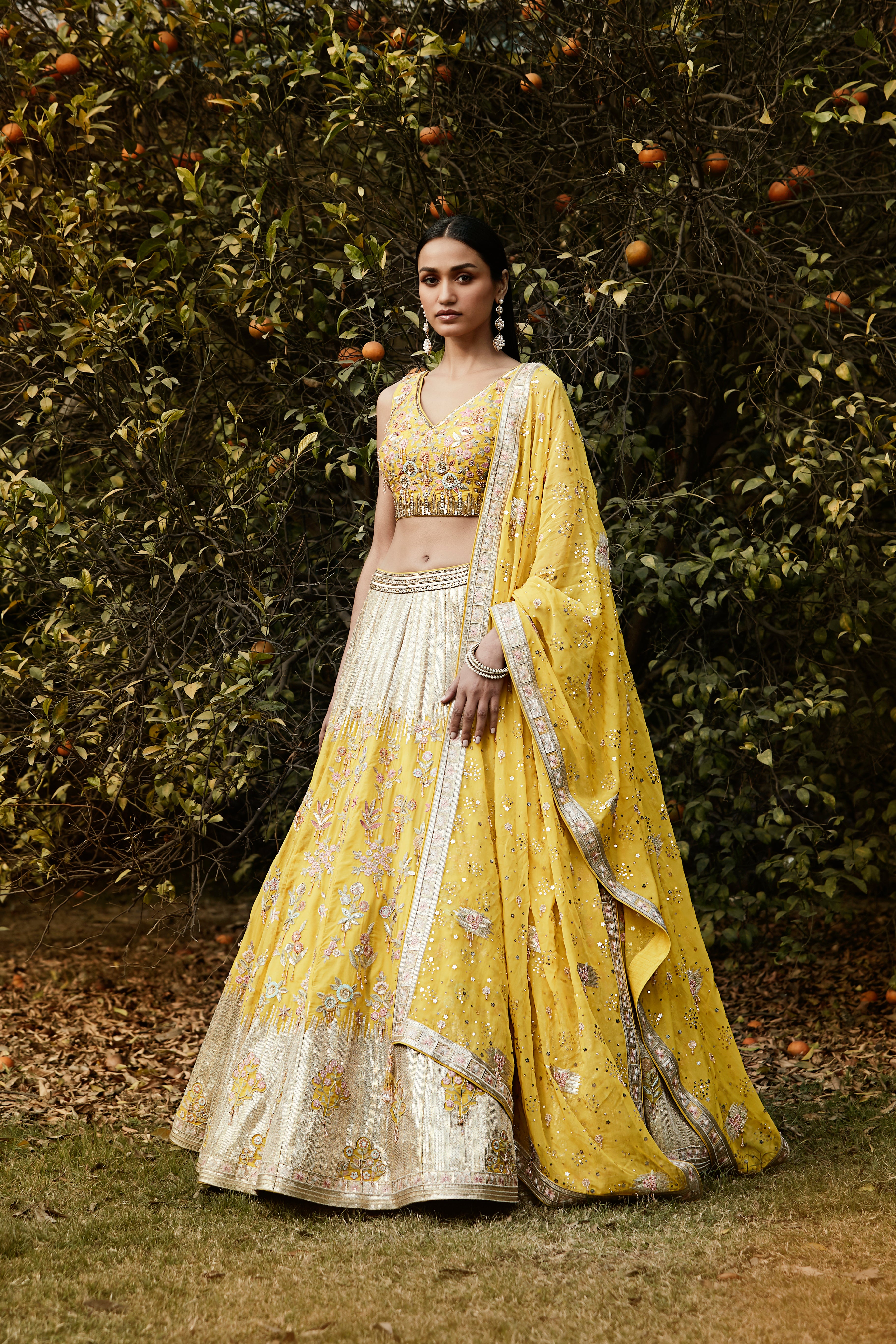 Yellow Hand Embroidered Lehenga Set