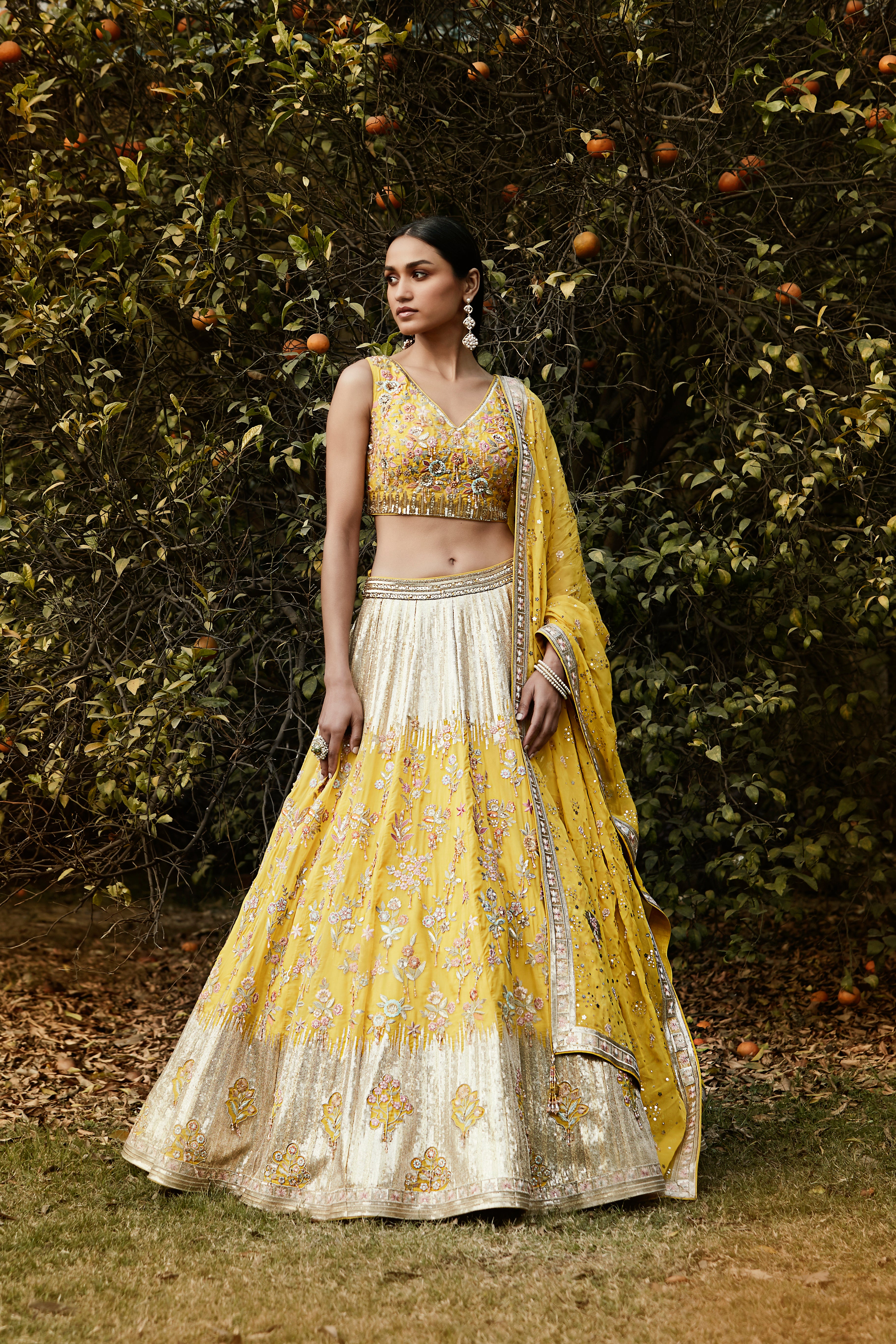 Yellow Hand Embroidered Lehenga Set