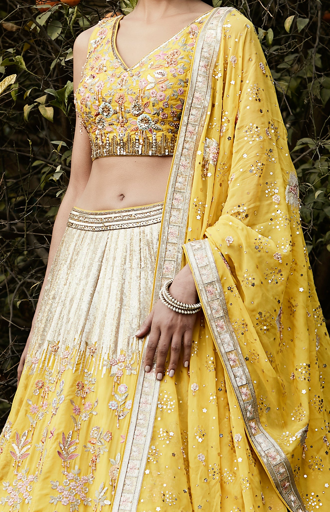 Yellow Hand Embroidered Lehenga Set