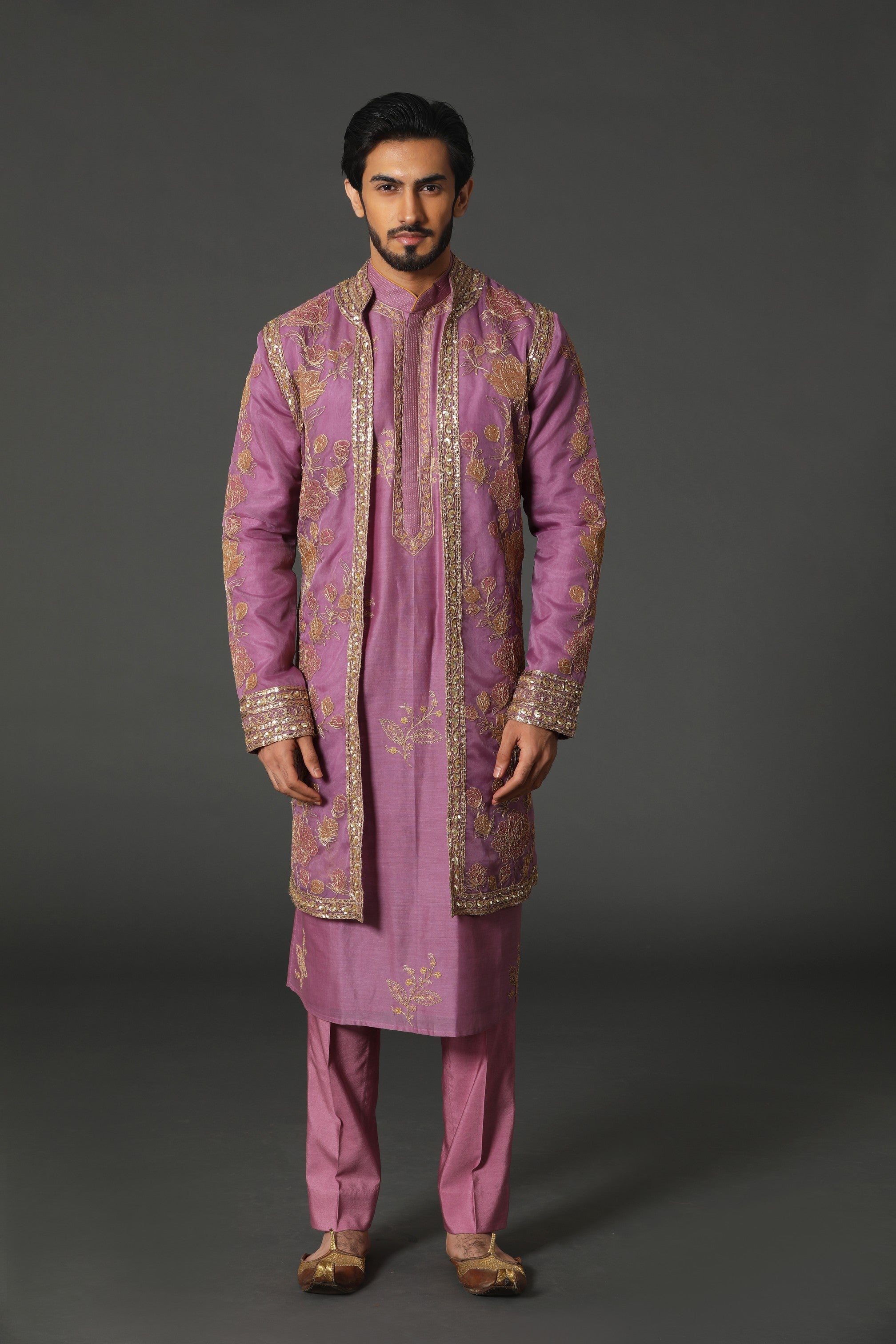 Lavender-Multi Color Kurta Jacket Set