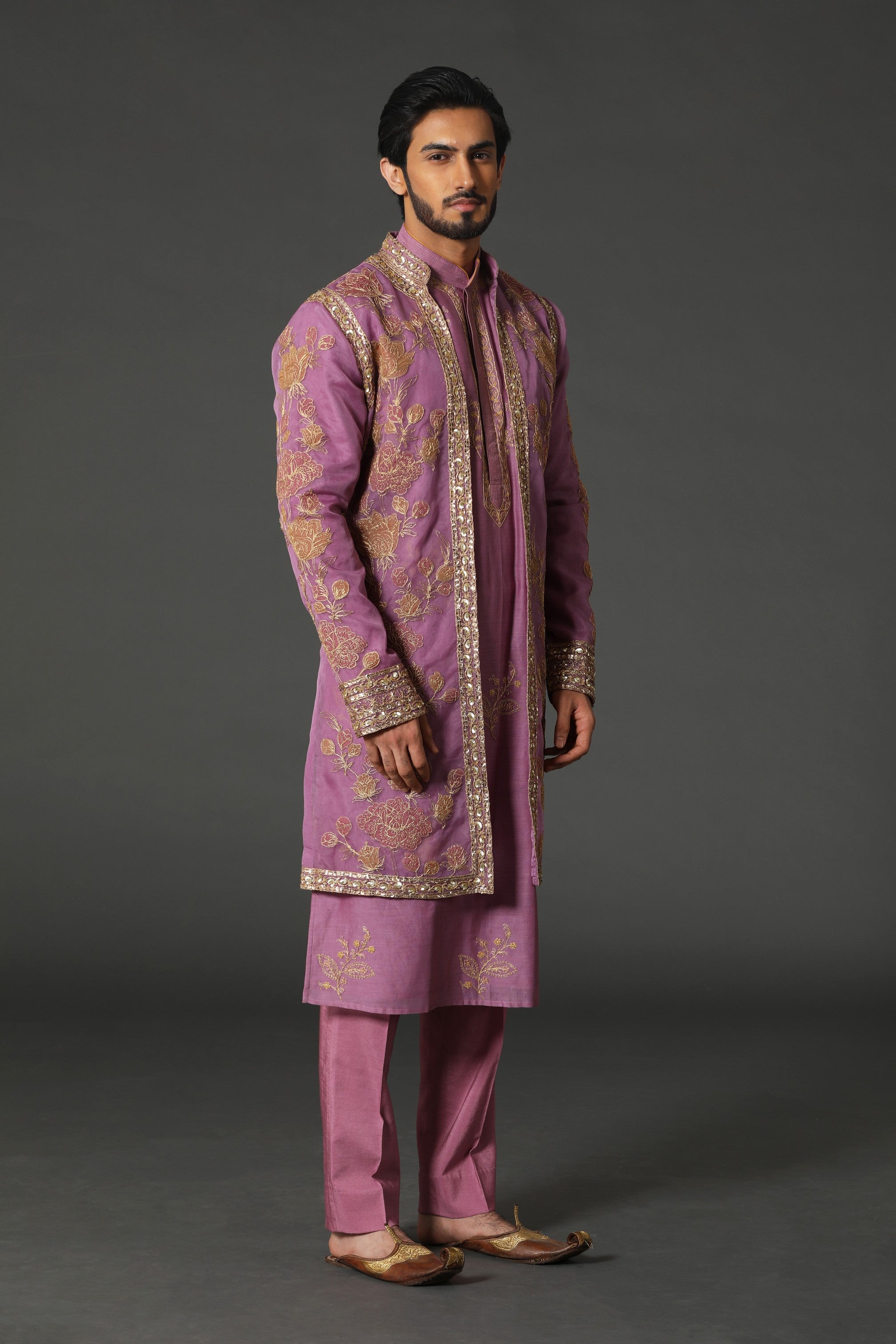 Lavender-Multi Color Kurta Jacket Set