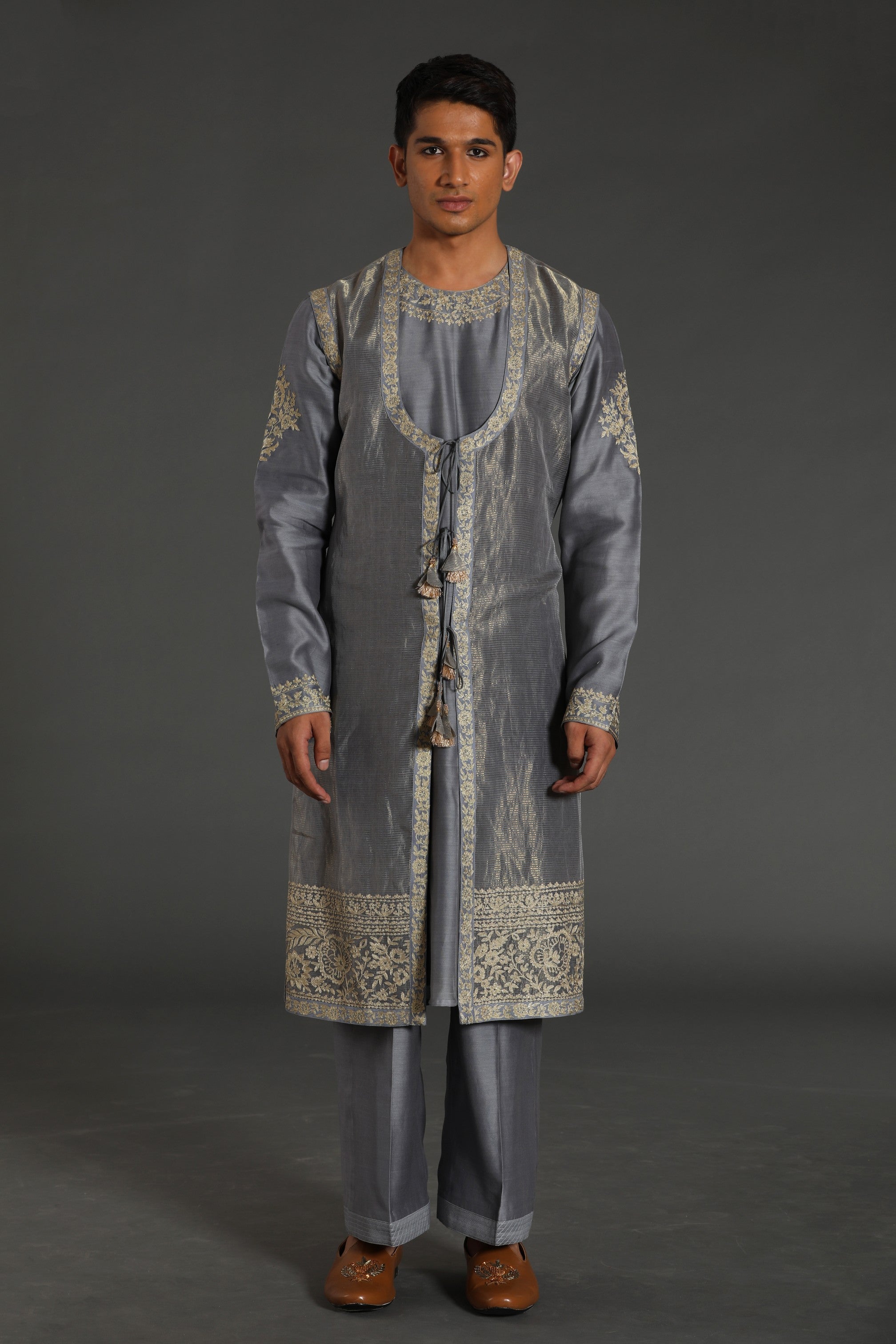 Grey Kurta Jacket Set