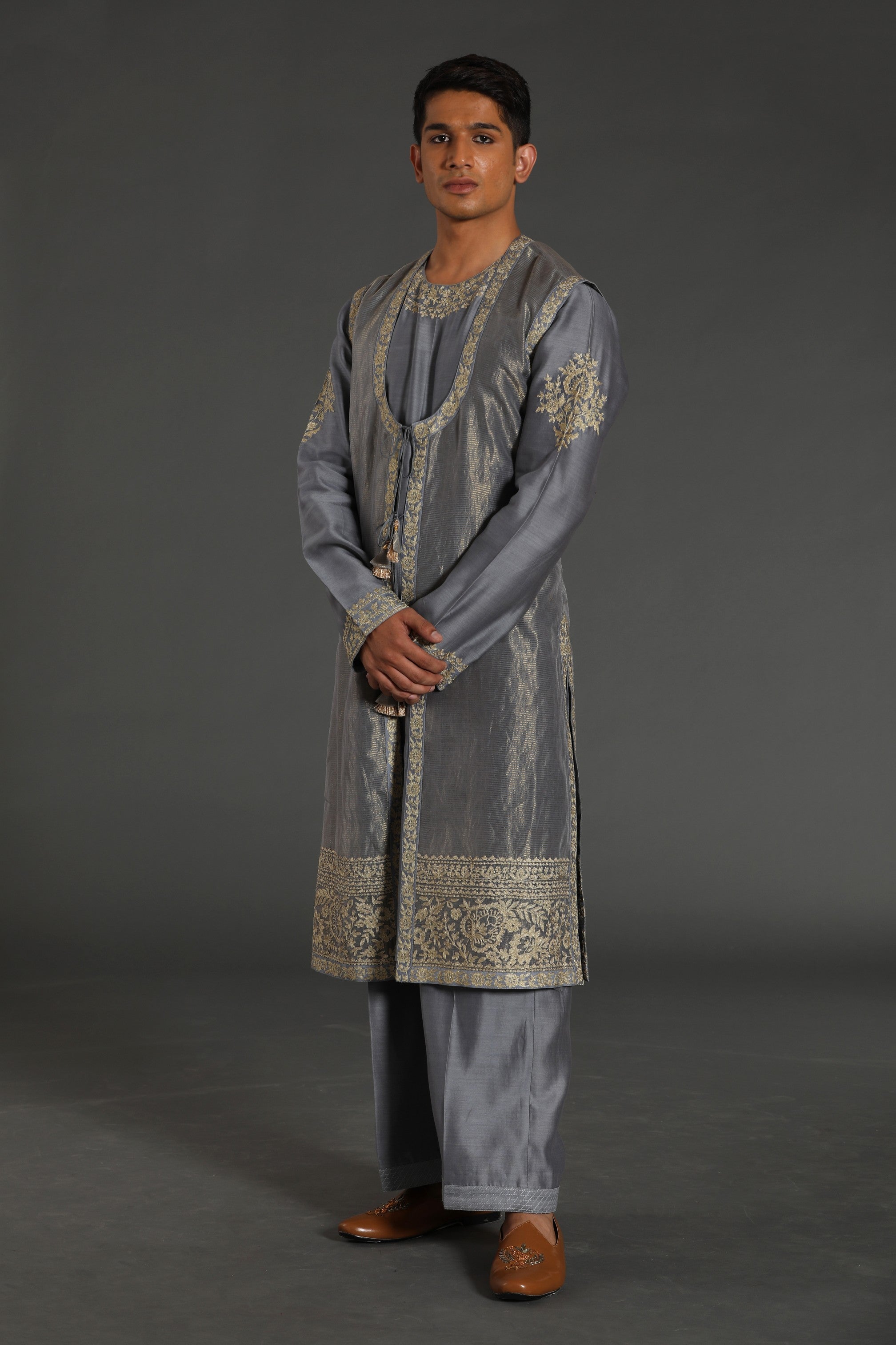 Grey Kurta Jacket Set