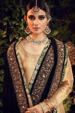 OXIDISED GOLD GARARA SET WITH VELVET DUPATTA SHAWAL