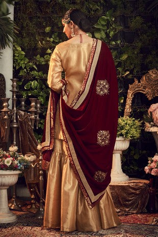 OXIDISED GOLD GARARA SET WITH VELVET DUPATTA SHAWL