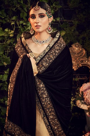 OXIDISED GOLD GARARA SET WITH VELVET DUPATTA SHAWL