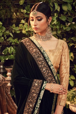 OXIDISED GOLD LENGHA SET WITH VELVET DUPATTA SHAWL