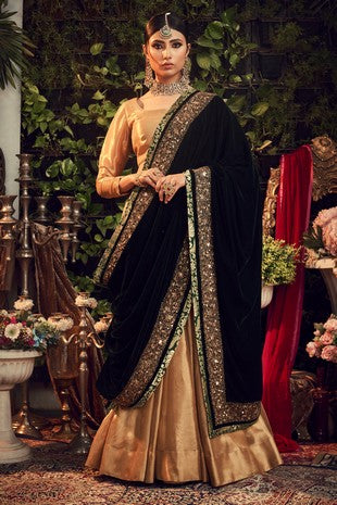 OXIDISED GOLD LENGHA SET WITH VELVET DUPATTA SHAWL