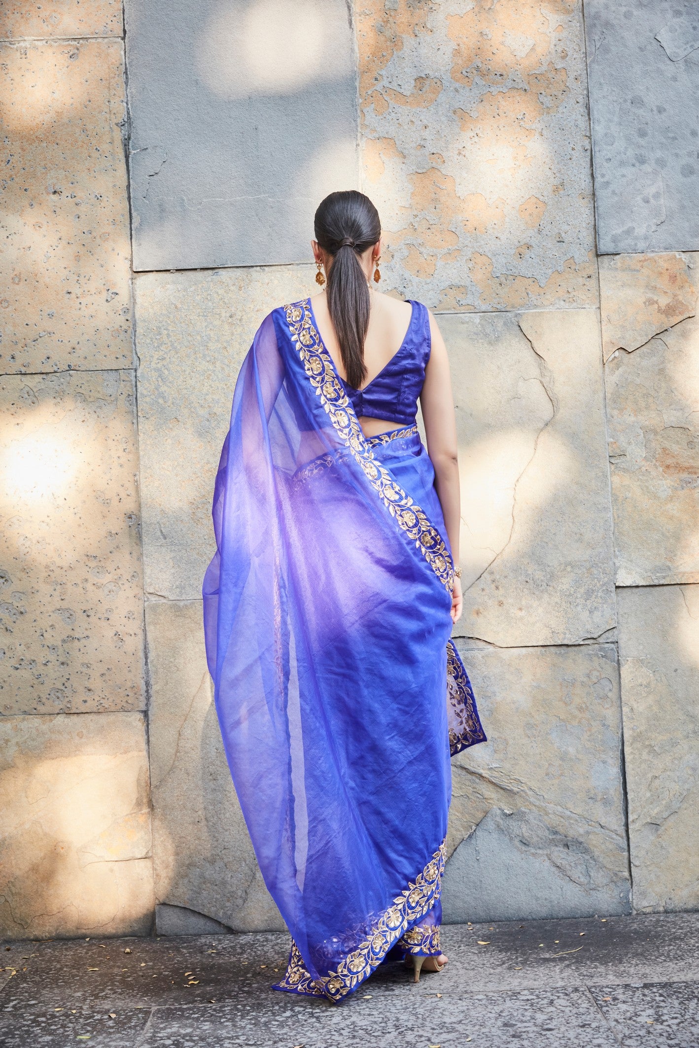 Purple silk organza saree