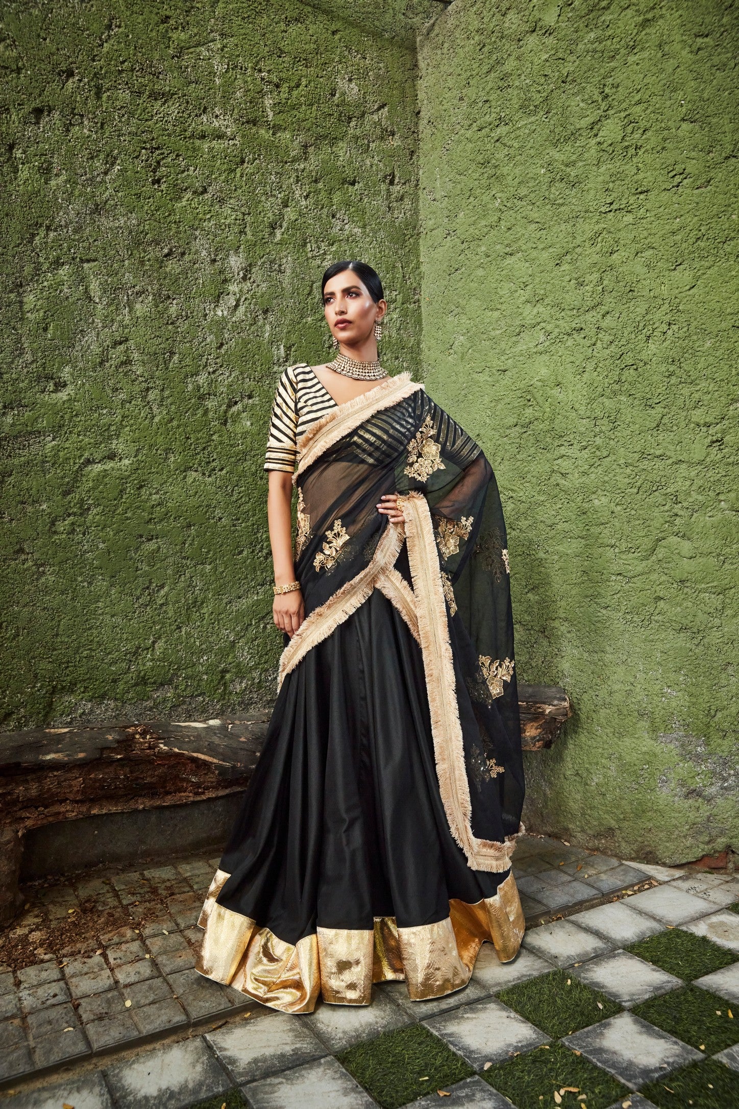 Black silk lengha and blouse